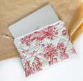 Quilted Toile de Jouy Macbook Laptop Sleeve, Handmade Padded Laptop Case 13–14-15-16 Inch