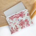 Quilted Toile de Jouy Macbook Laptop Sleeve, Handmade Padded Laptop Case 13–14-15-16 Inch