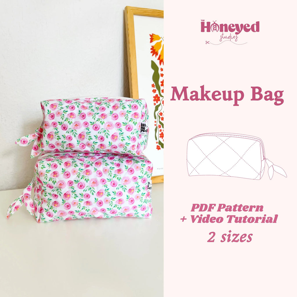 Makeup Bag Sewing Pattern, Puffy Cosmetic Bag, Beginner-Friendly Pattern, 2 Sizes with Video Tutorial