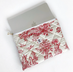 Quilted Toile de Jouy Macbook Laptop Sleeve, Handmade Padded Laptop Case 13–14-15-16 Inch