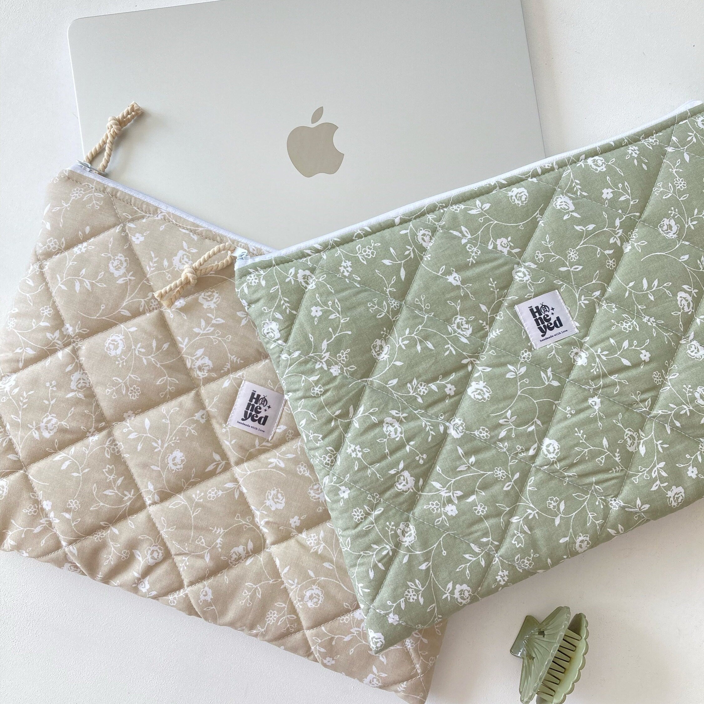 Gesteppte Laptop-Hülle, grün-beige MacBook Tasche 13–14–15–16 Zoll