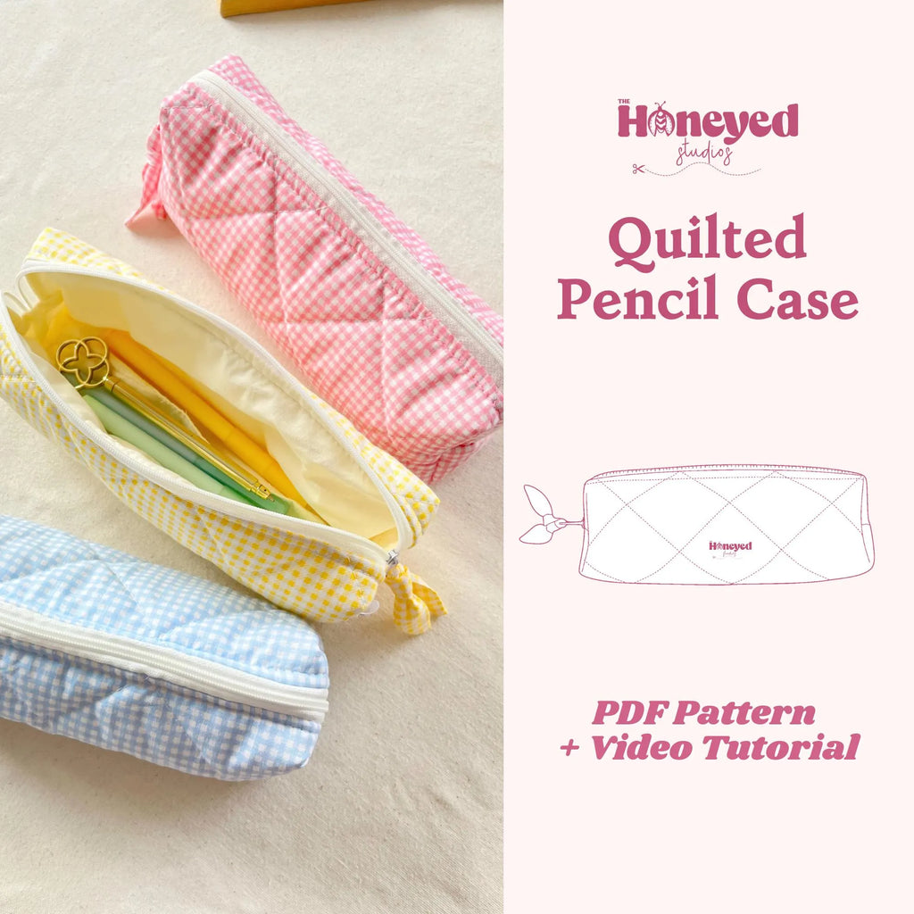 Quilted Pencil Case Sewing Pattern, Zipper Pouch Pattern with Video Tutorial, Confident Beginner PDF