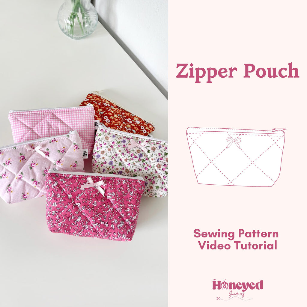 Zipper Pouch Sewing Pattern, Beginner Sewing Pattern with Video Tutorial, Quilted Coin Purse PDF Download