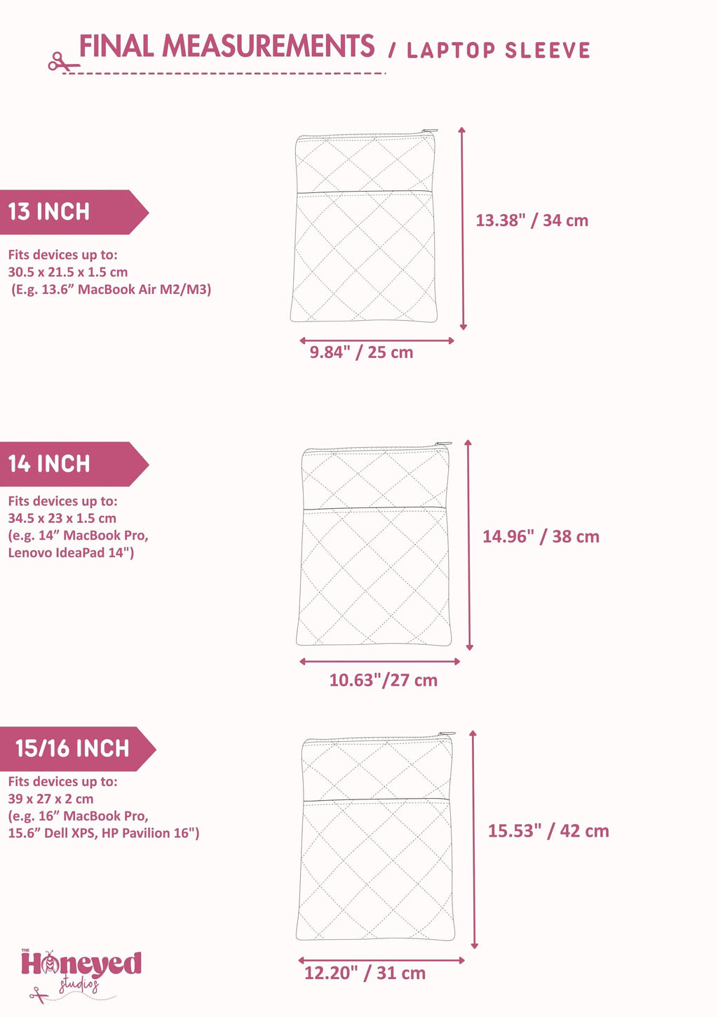 Laptop Sleeve Sewing Pattern with Pocket, Beginner Friendly PDF, Video Tutorial, 3 Sizes 13" 14" 15"