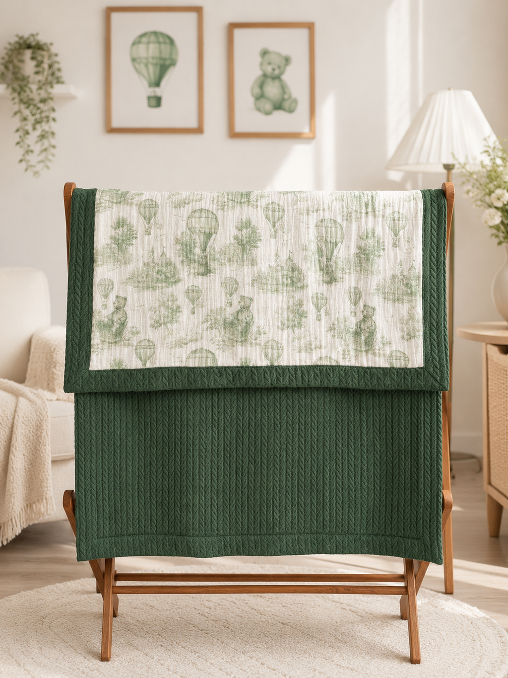 Kişiselleştirilmiş Müslin Bebek Battaniyesi Green Bear