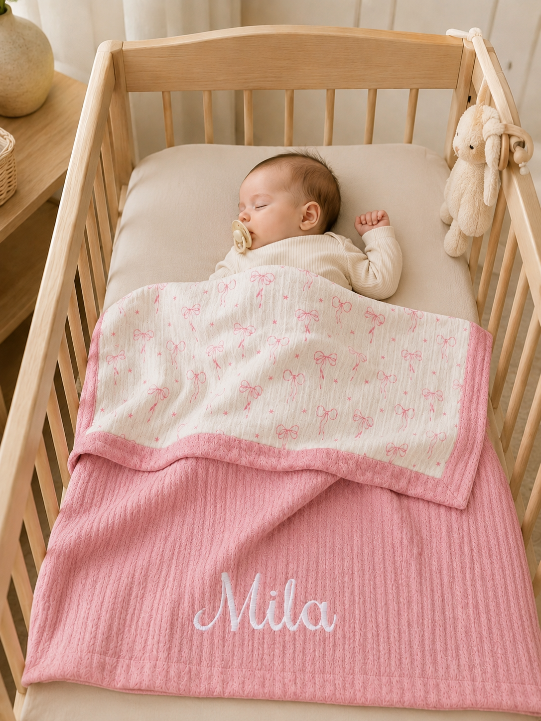 Kişiselleştirilmiş Müslin Bebek Battaniyesi Pink Ribbon