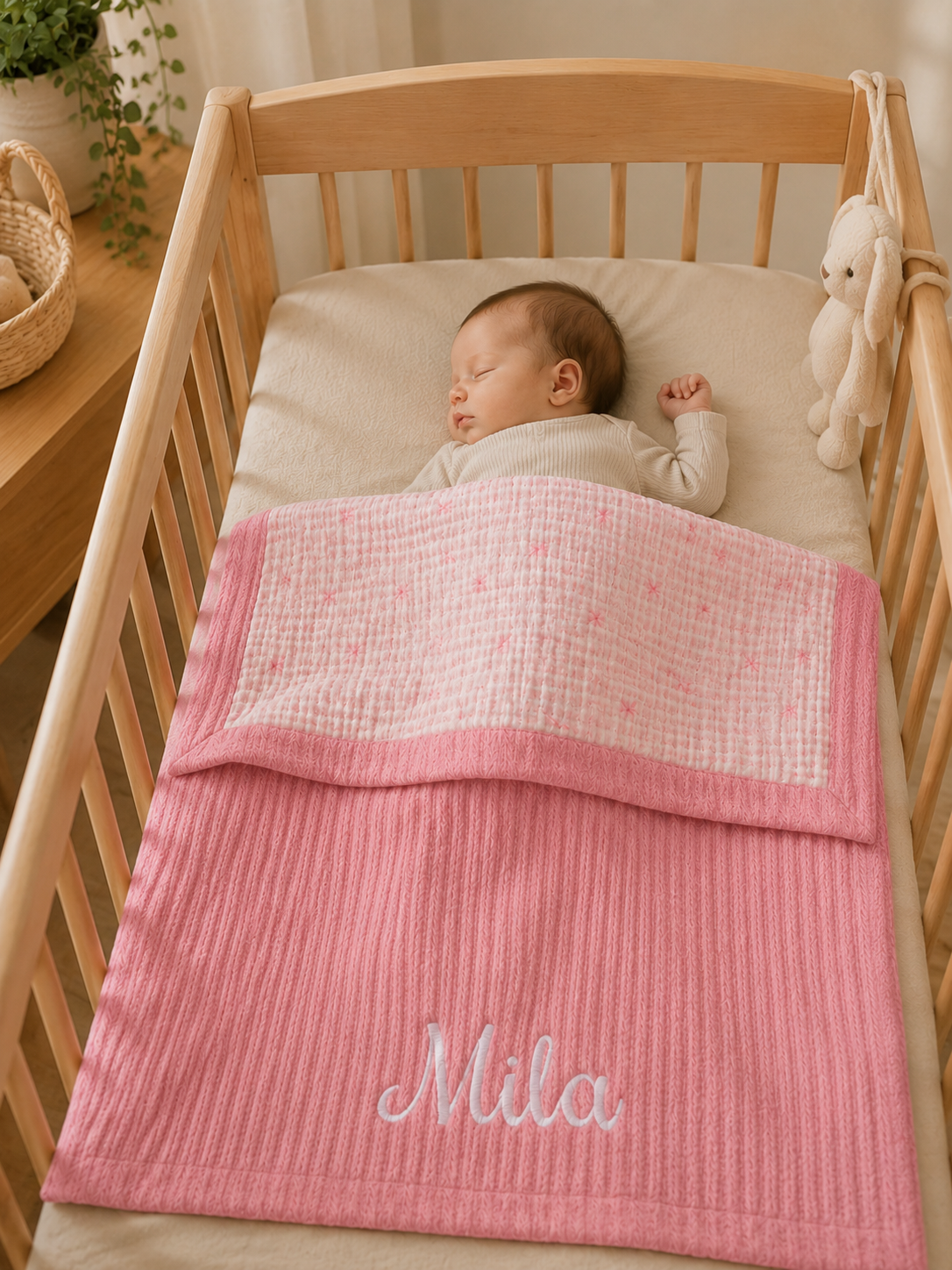 Kişiselleştirilmiş Müslin Bebek Battaniyesi Pink Floral