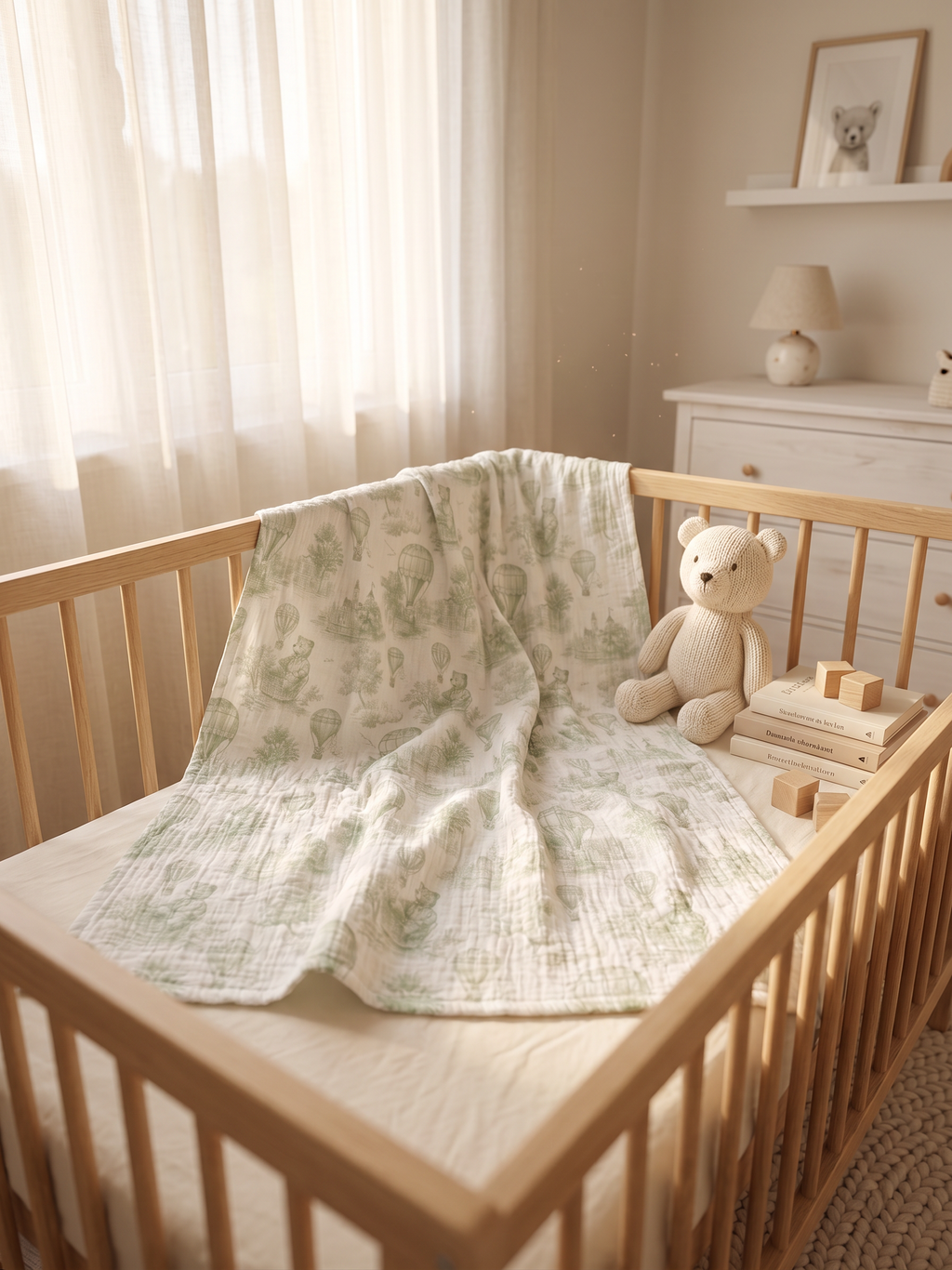 Müslin Bebek Örtüsü 100x100 cm - Green Bear