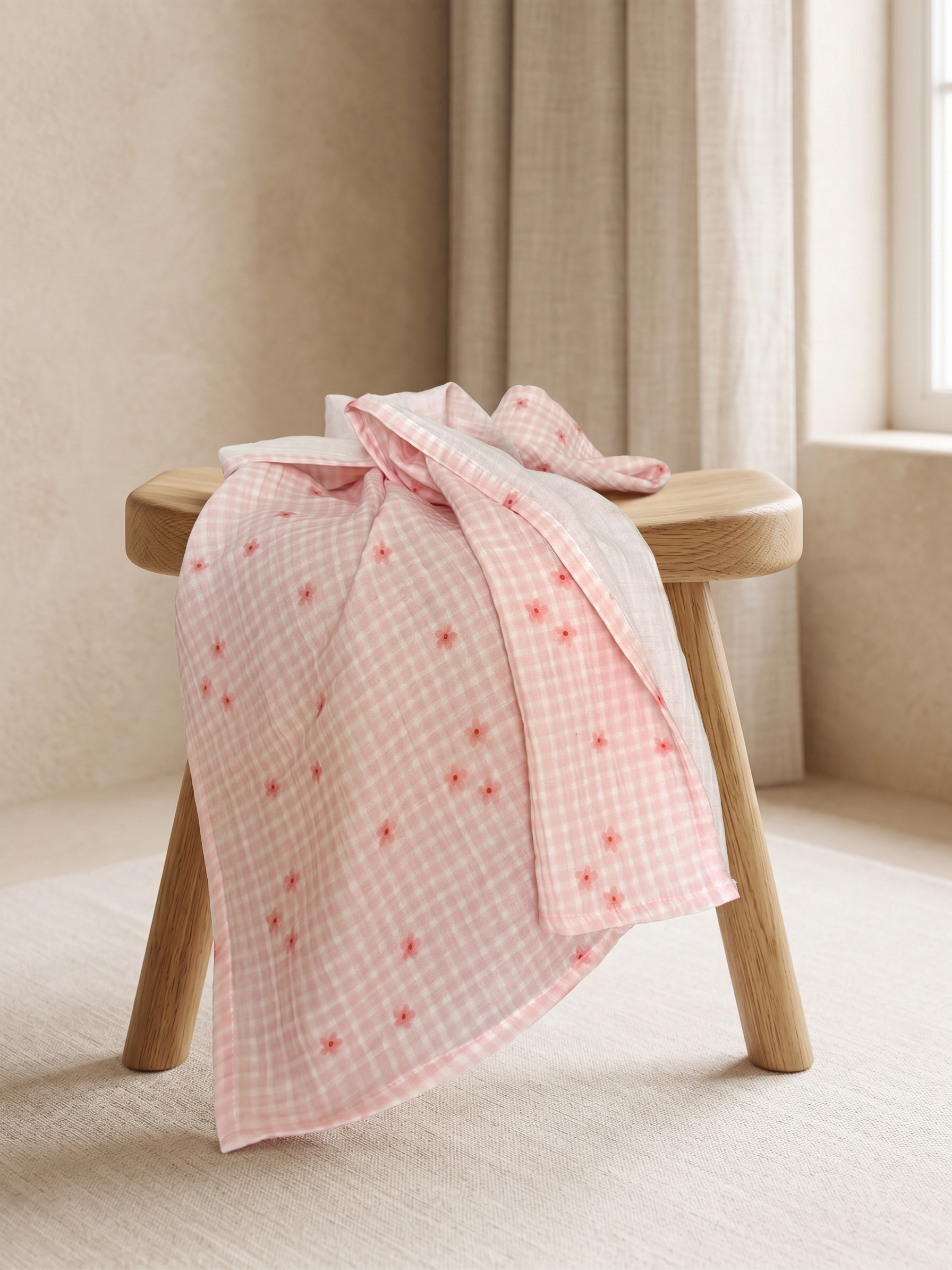 Müslin Bebek Örtüsü 100x100 cm - Pink Flo