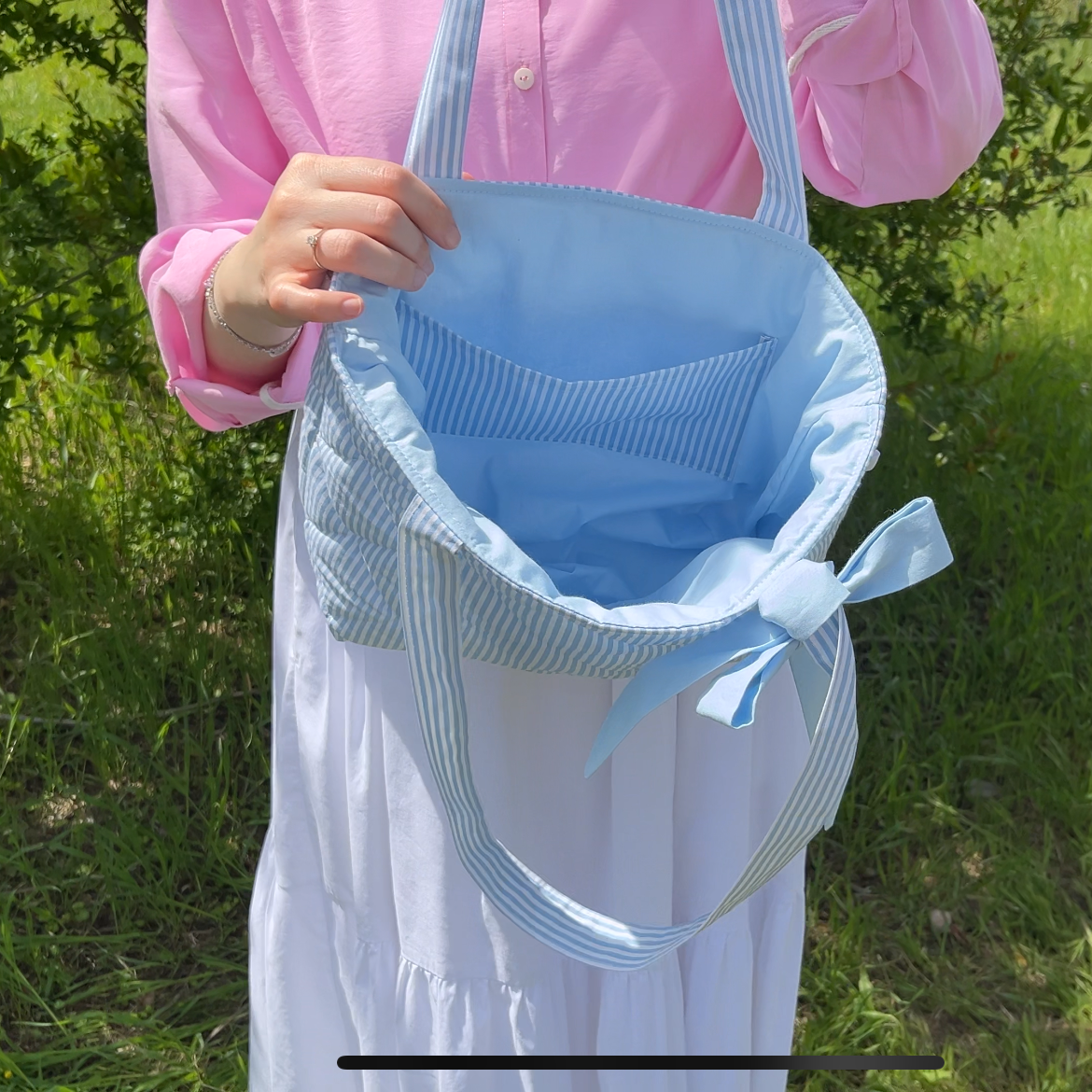 Quilted Ribbon Tote Bag Sewing Pattern, Video Tutorial, PDF Download Beginner Friendly