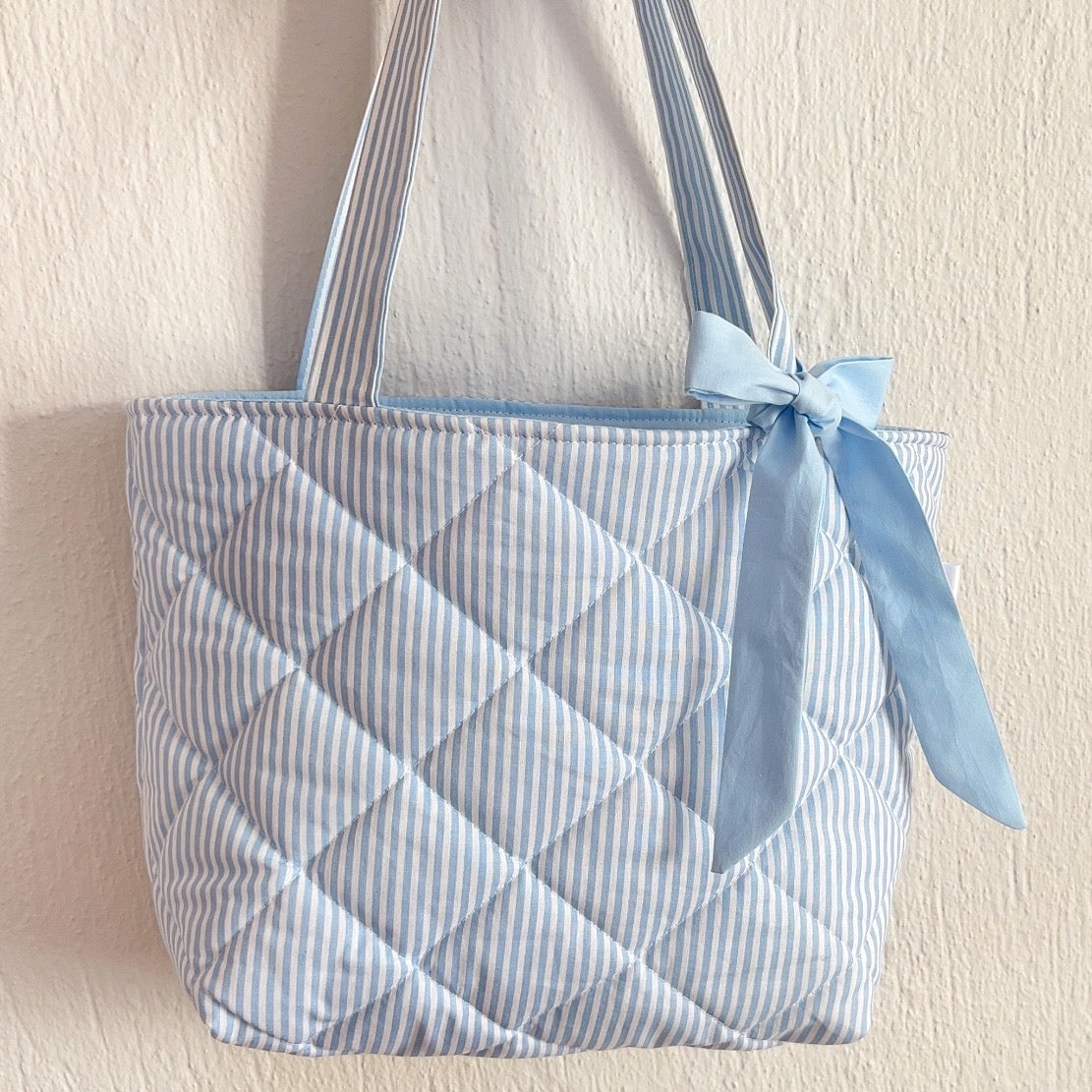 Quilted Ribbon Tote Bag Sewing Pattern, Video Tutorial, PDF Download Beginner Friendly