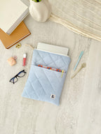 Blue Stripe Macbook Laptop Sleeve with Pocket, Handmade Padded Laptop Case 13–14-15-16 Inch