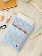 Blue Stripe Macbook Laptop Sleeve with Pocket, Handmade Padded Laptop Case 13–14-15-16 Inch