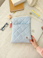 Blue Stripe Macbook Laptop Sleeve with Pocket, Handmade Padded Laptop Case 13–14-15-16 Inch