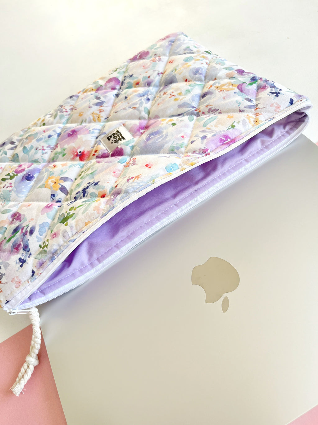 Floral Quilted Laptop Sleeve, Macbook Case, Purple Laptop Pouch 13-14-15-16 inch