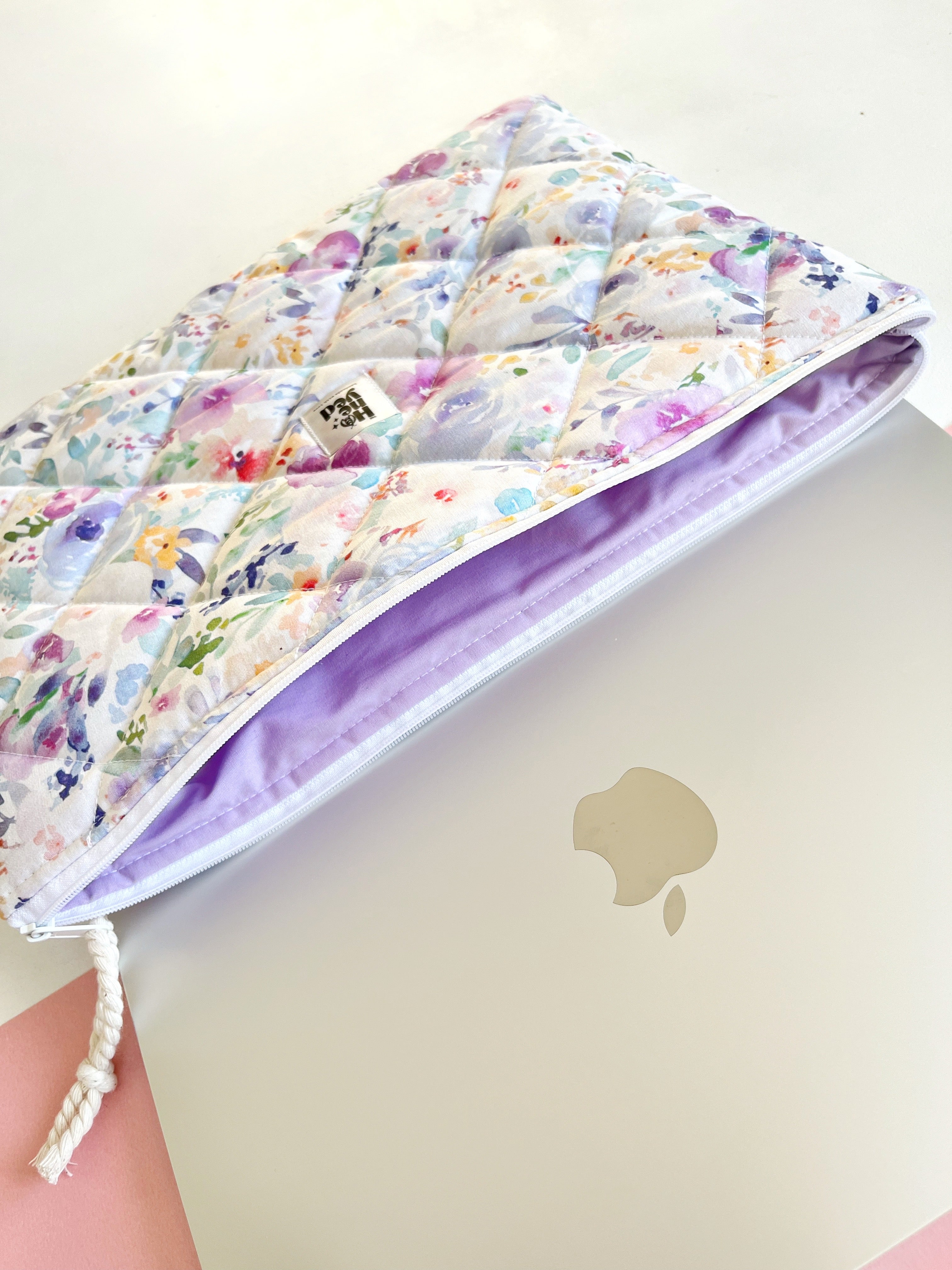 Floral Quilted Laptop Sleeve, Macbook Case, Purple Laptop Pouch 13-14-15-16 inch