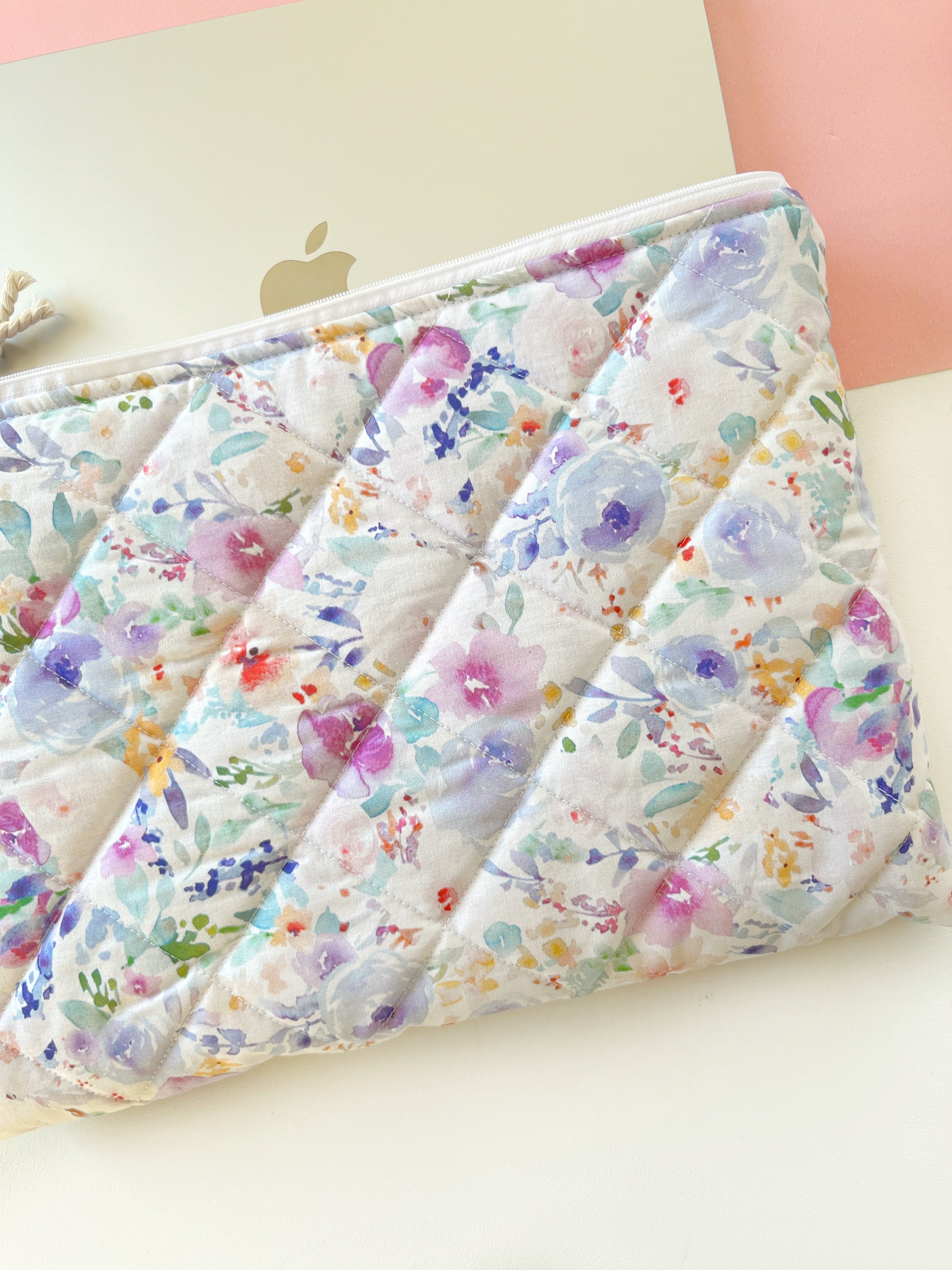Floral Quilted Laptop Sleeve, Macbook Case, Purple Laptop Pouch 13-14-15-16 inch