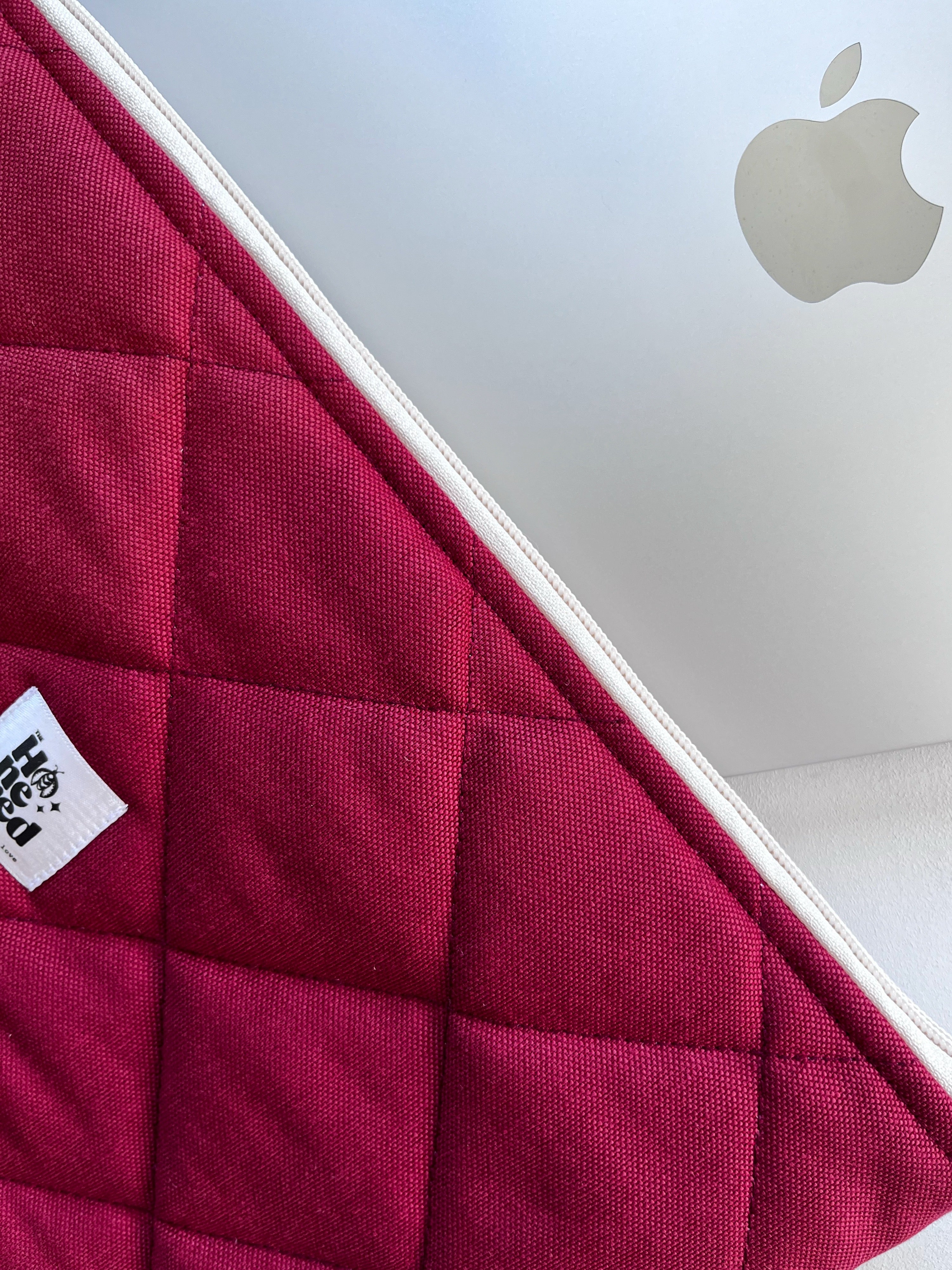 Burgundy Quilted Macbook Laptop Sleeve, Handmade Padded Laptop Case 13–14-15-16 Inch