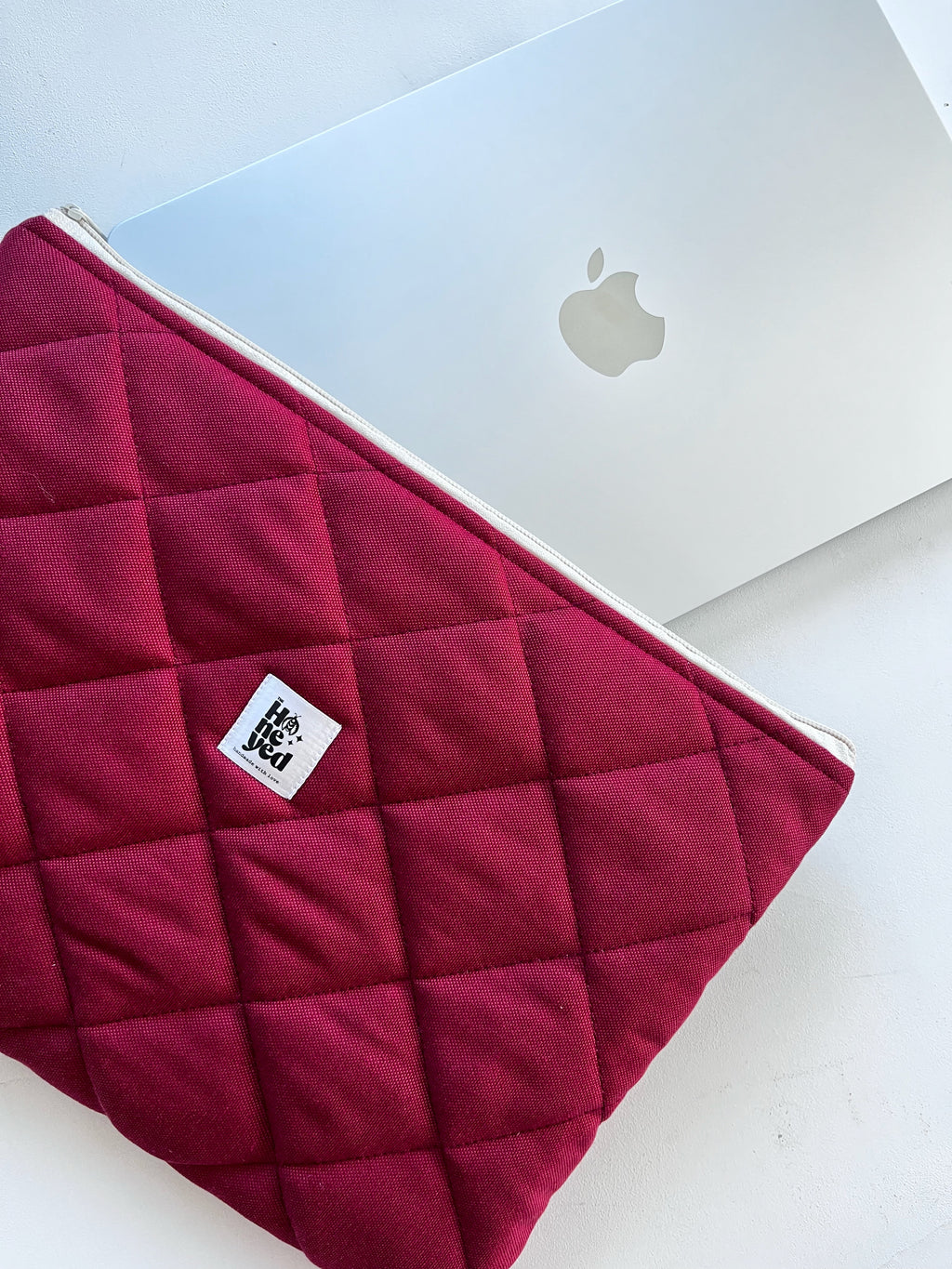 Burgundy Quilted Macbook Laptop Sleeve, Handmade Padded Laptop Case 13–14-15-16 Inch