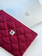 Burgundy Quilted Macbook Laptop Sleeve, Handmade Padded Laptop Case 13–14-15-16 Inch