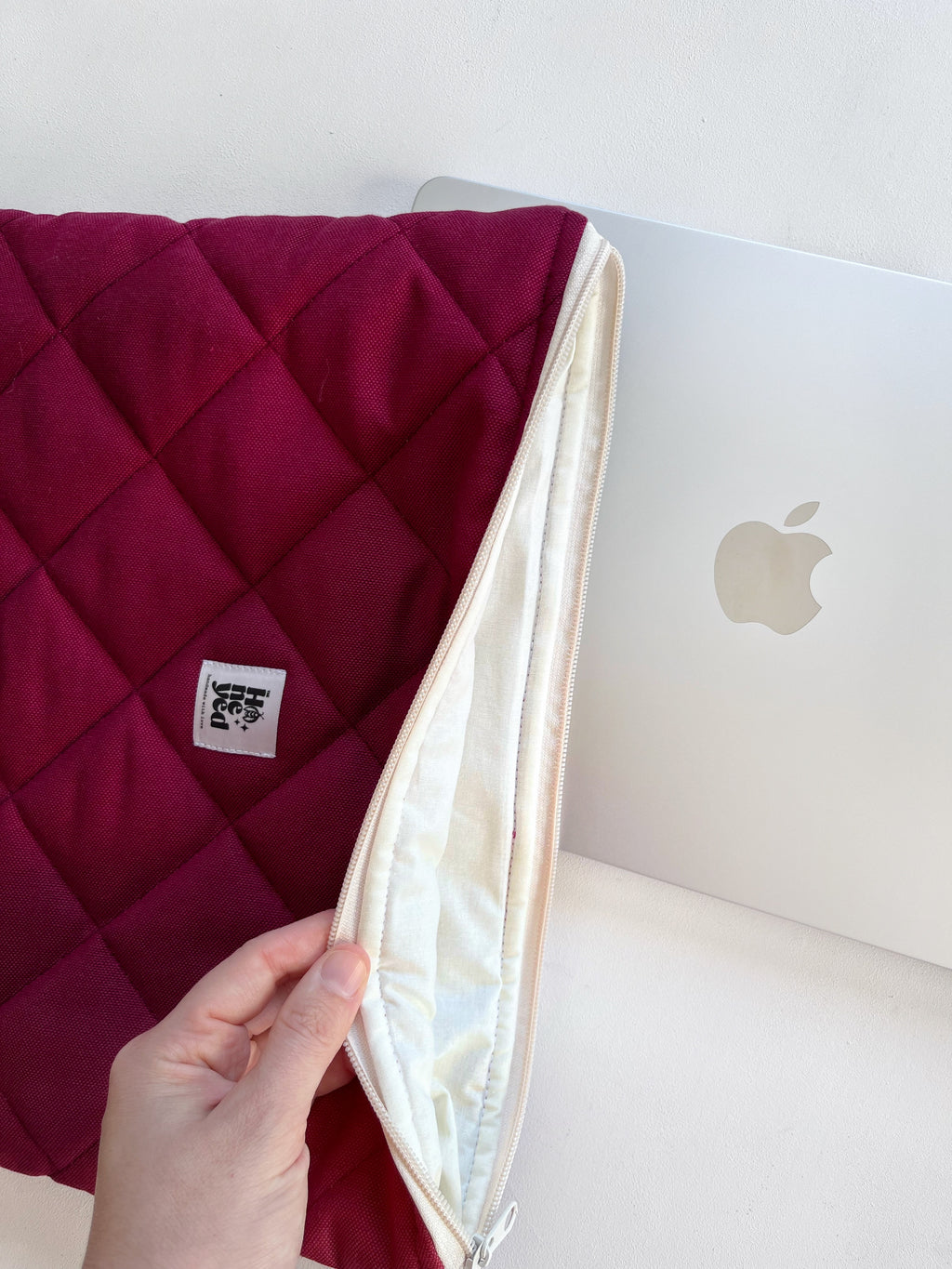 Burgundy Quilted Macbook Laptop Sleeve, Handmade Padded Laptop Case 13–14-15-16 Inch