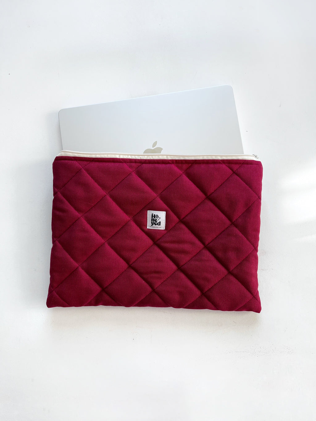 Burgundy Quilted Macbook Laptop Sleeve, Handmade Padded Laptop Case 13–14-15-16 Inch