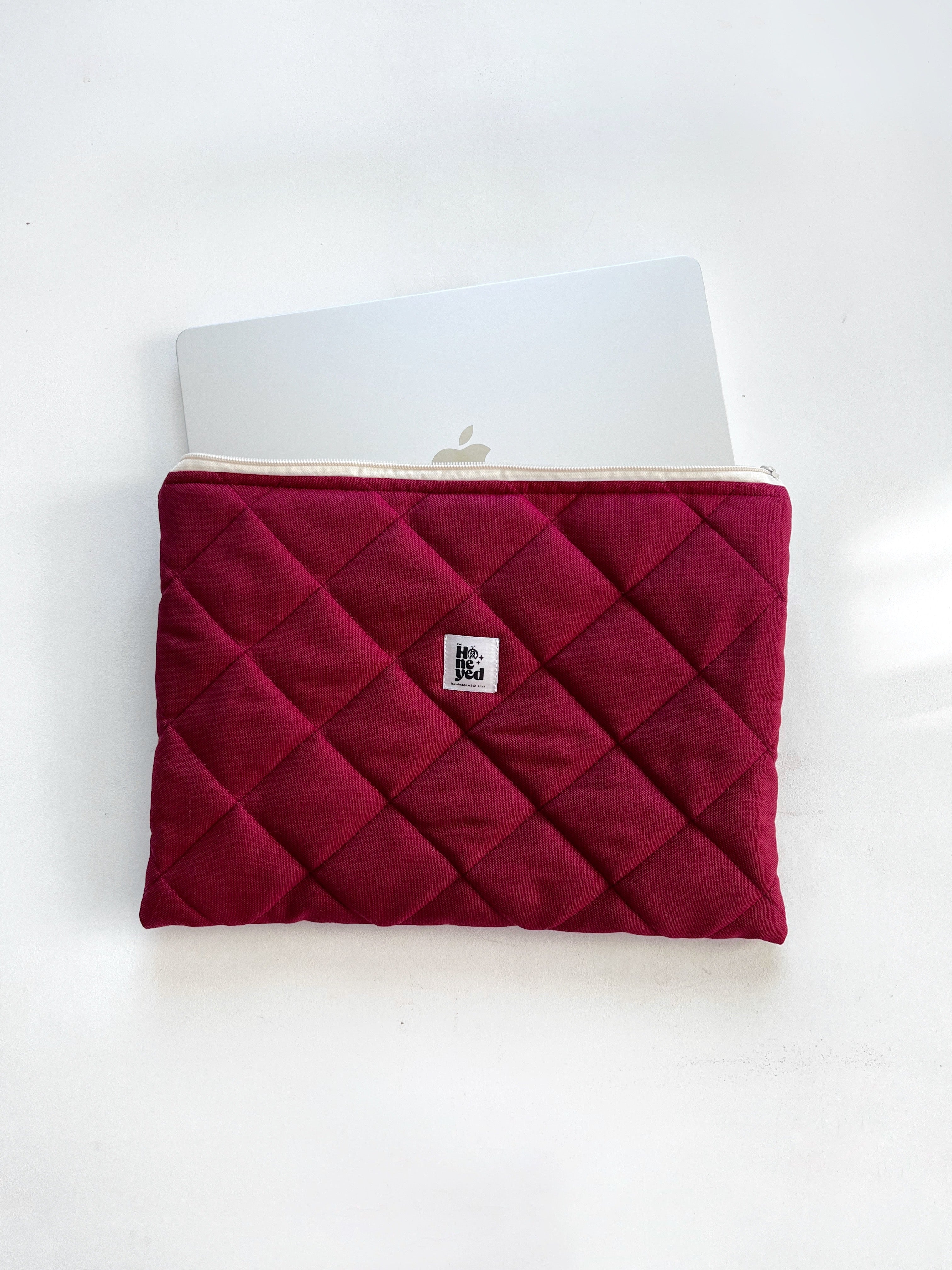 Burgundy Quilted Macbook Laptop Sleeve, Handmade Padded Laptop Case 13–14-15-16 Inch