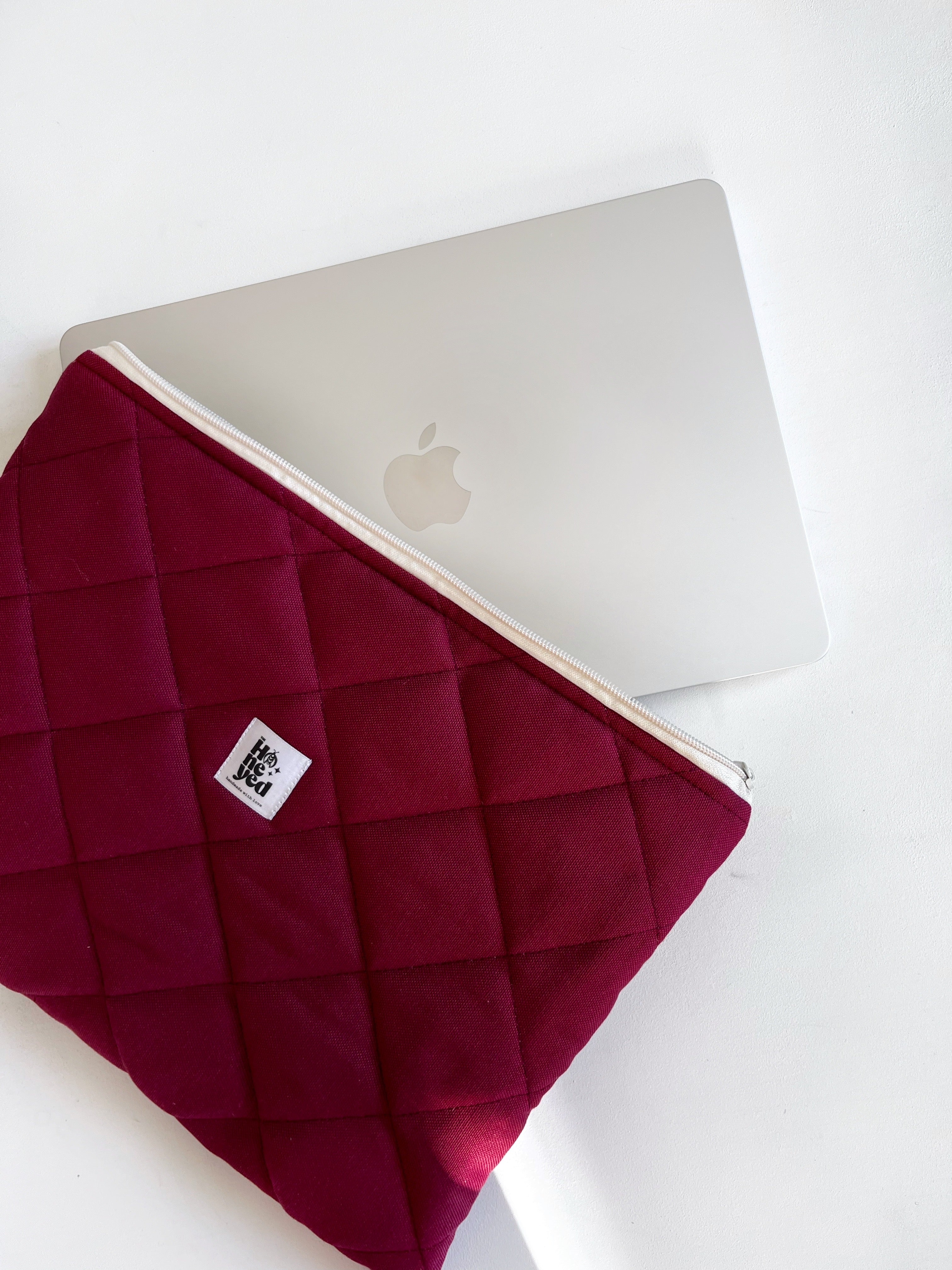 Burgundy Quilted Macbook Laptop Sleeve, Handmade Padded Laptop Case 13–14-15-16 Inch