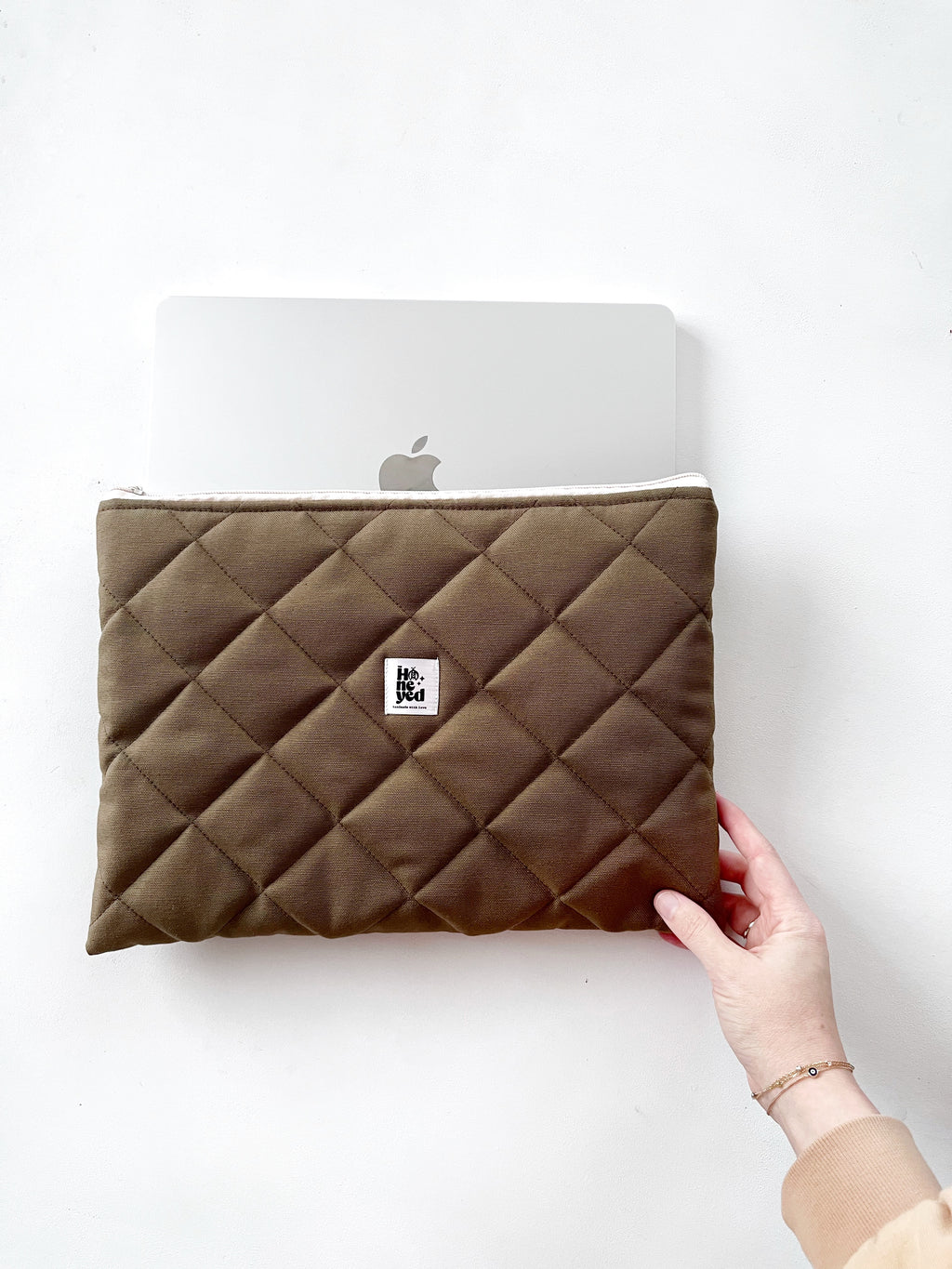 Grüne MacBook-Laptophülle, handgefertigte gepolsterte Laptophülle für 13–14–15–16 Zoll