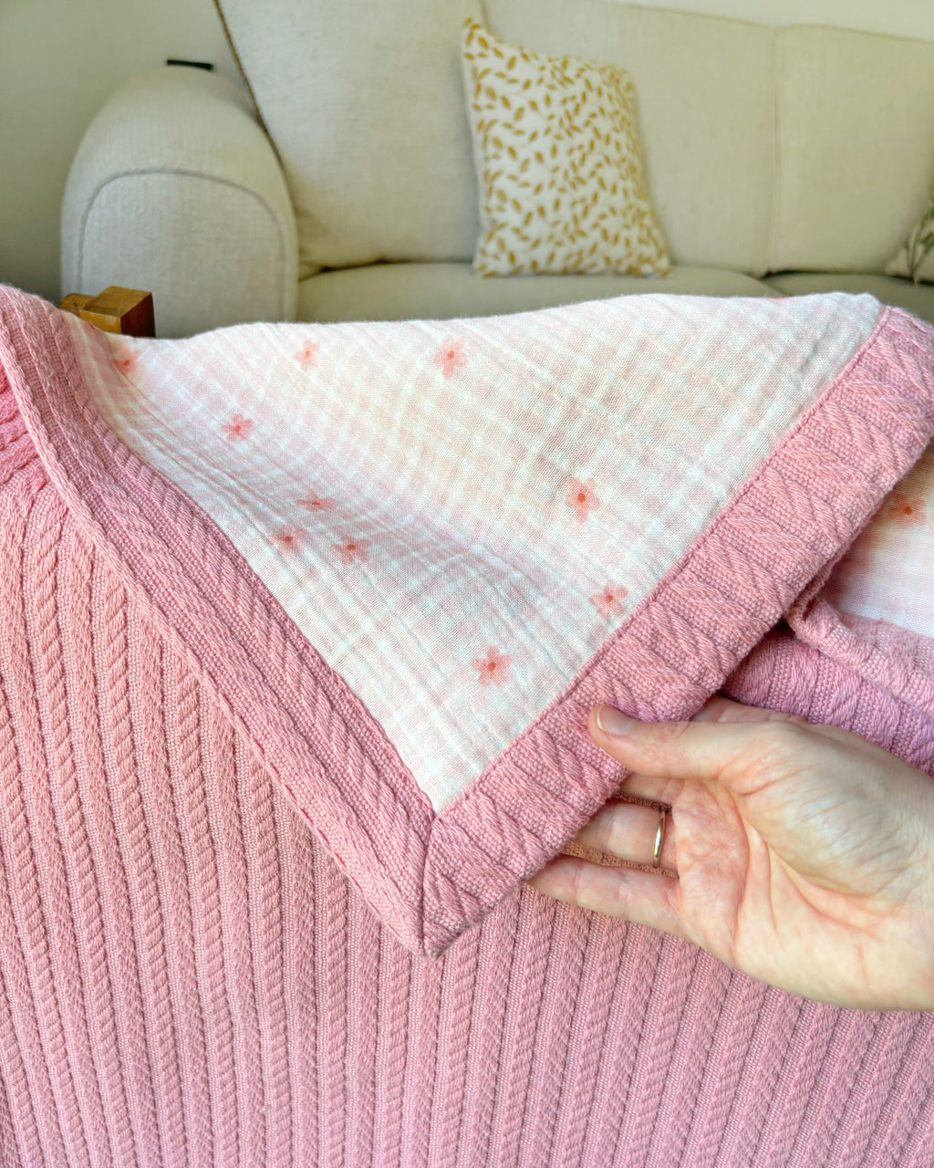 Kişiselleştirilmiş Müslin Bebek Battaniyesi Pink Floral