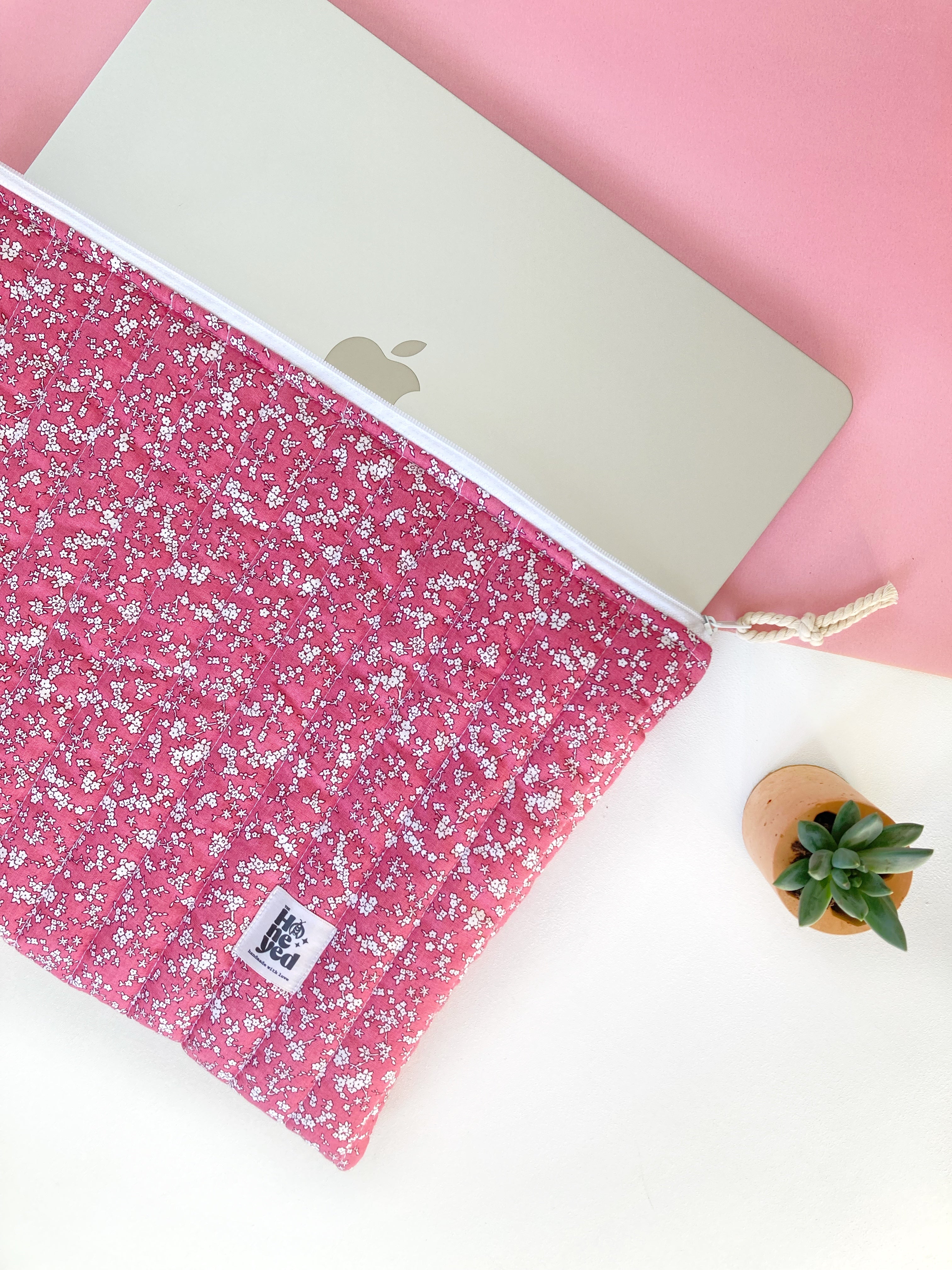 Gepolsterte Laptophülle, Beerenfarbene Baumwoll-MacBook-Hülle für 13–14–15–16 Zoll