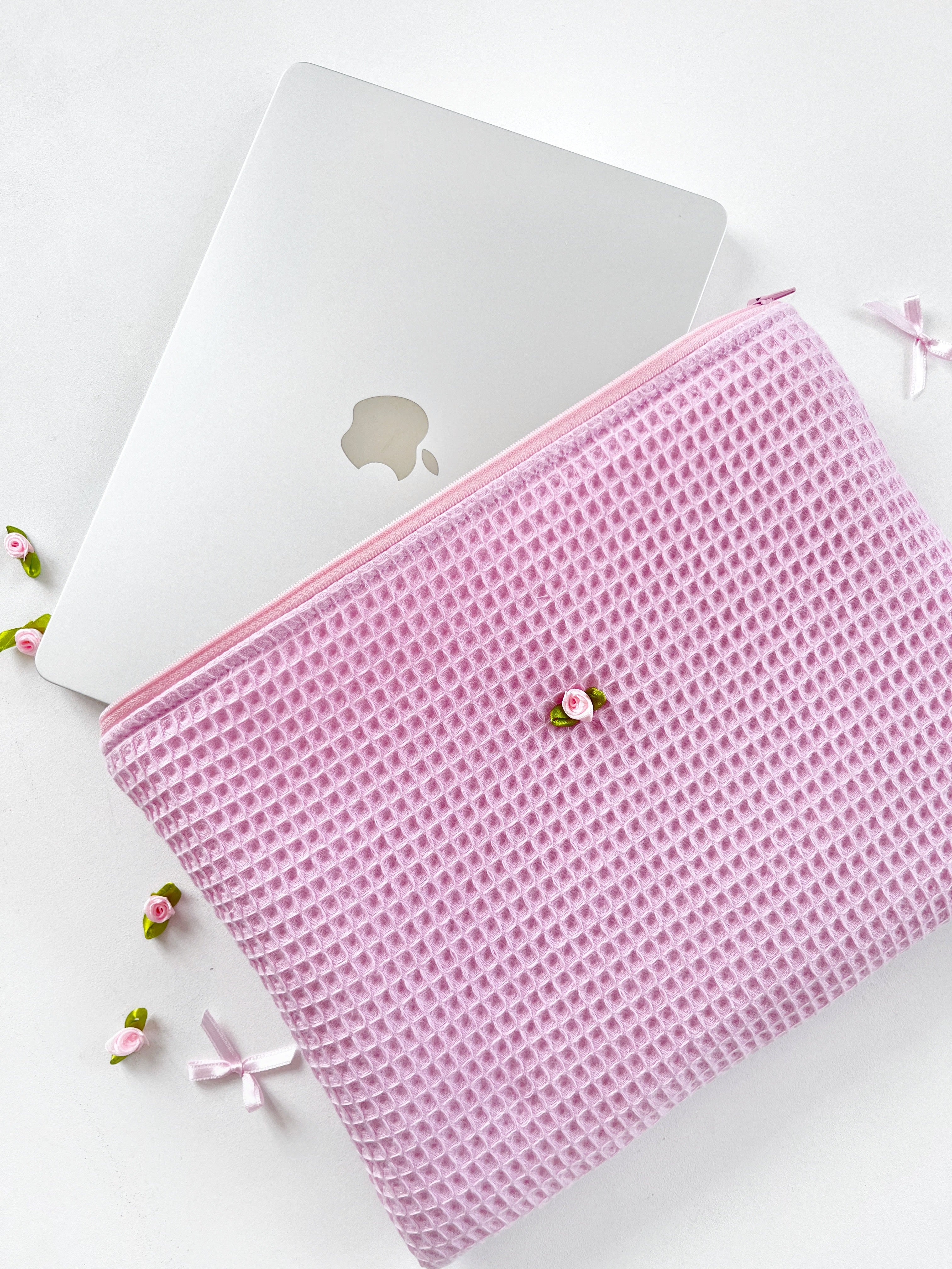 Rosenrosa Laptophülle, handgefertigte gepolsterte, voluminöse MacBook-Laptophülle für 13–14–15–16 Zoll