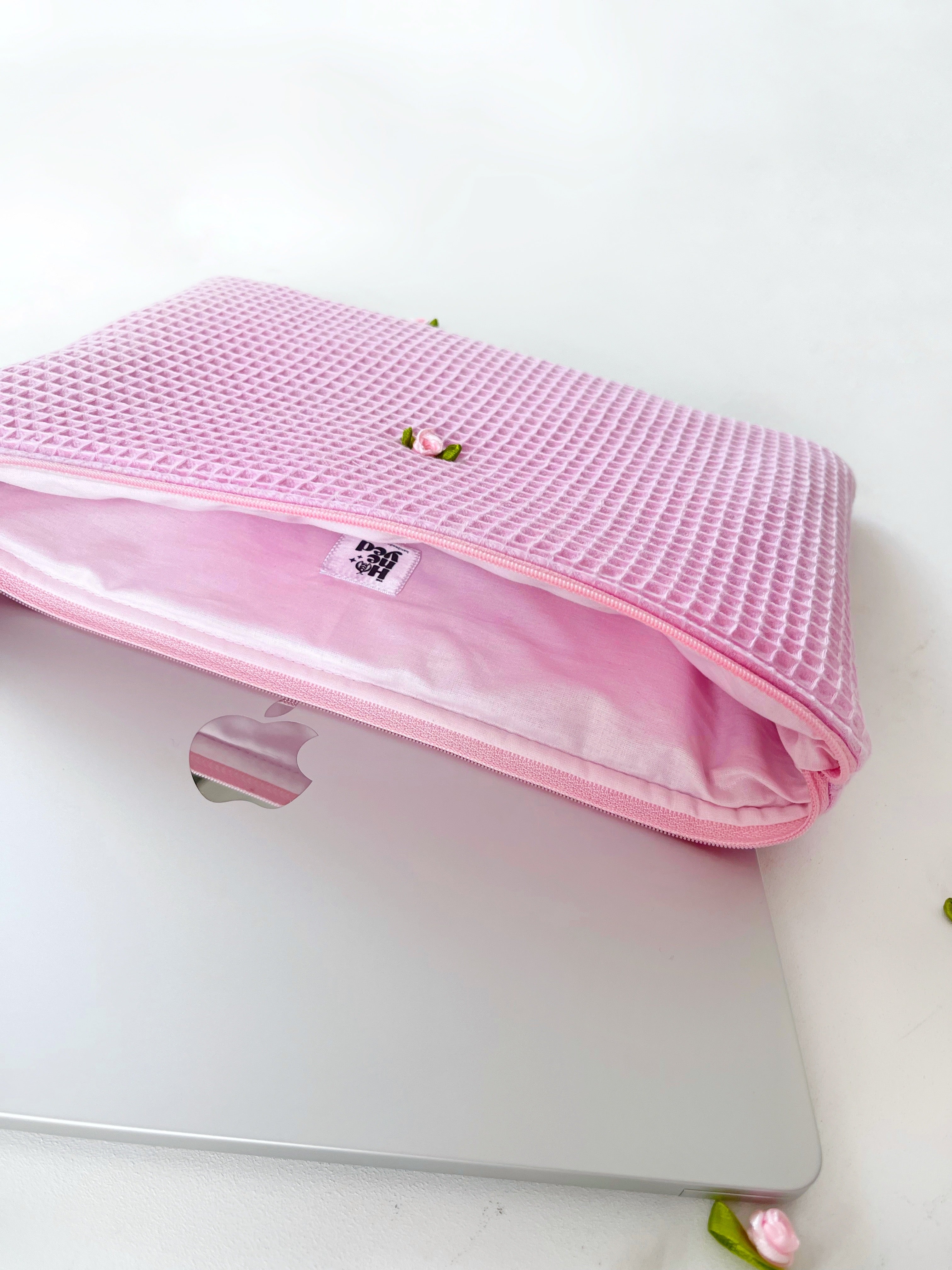 Rosenrosa Laptophülle, handgefertigte gepolsterte, voluminöse MacBook-Laptophülle für 13–14–15–16 Zoll