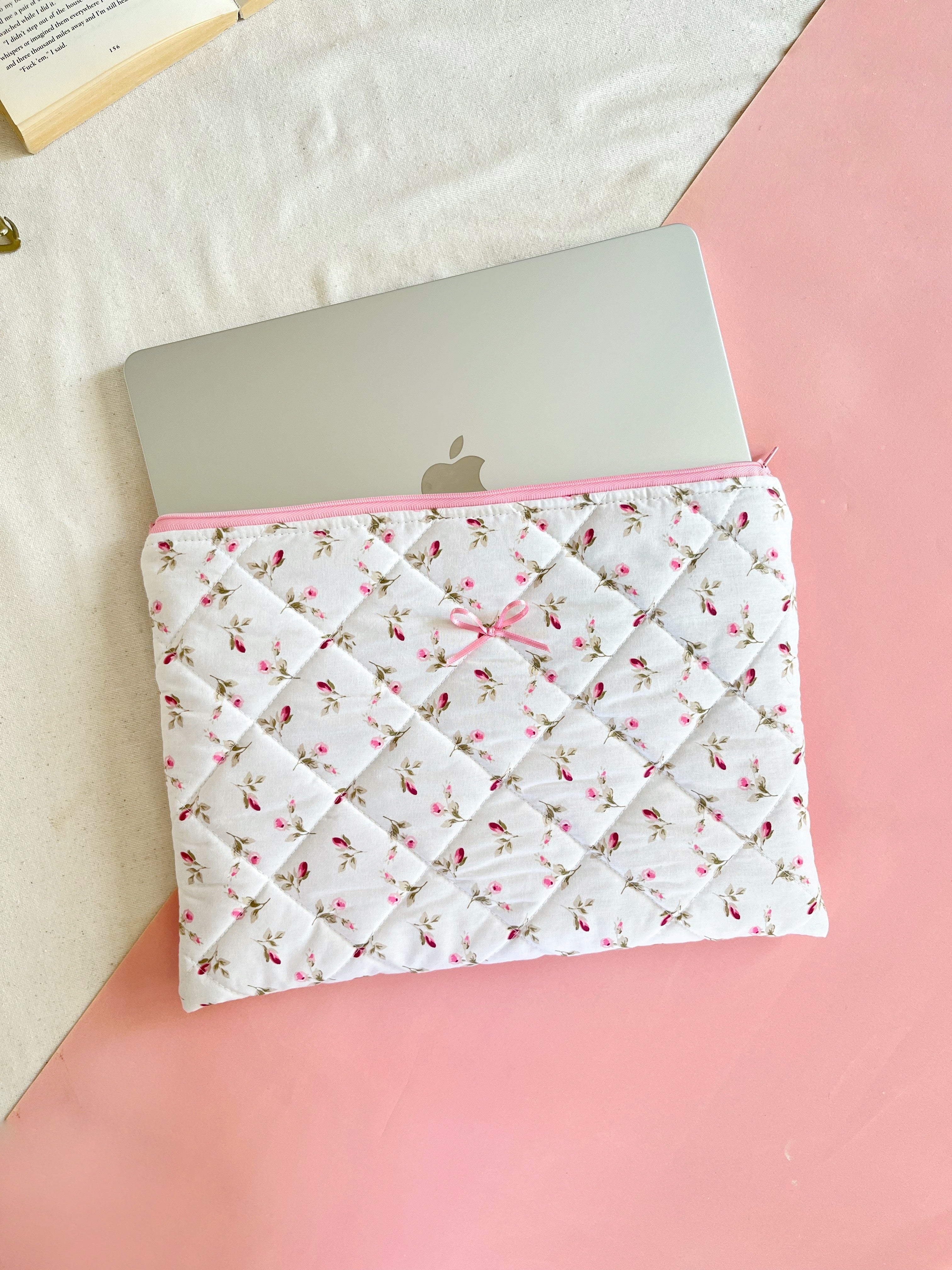 Pinkfarbene Laptophülle mit Schleife, gepolsterte MacBook-Hülle für 13–14–15–16 Zoll