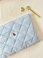 Blue Stripe Quilted Laptop Sleeve, Handmade Padded Laptop Case 13–14-15-16 Inch