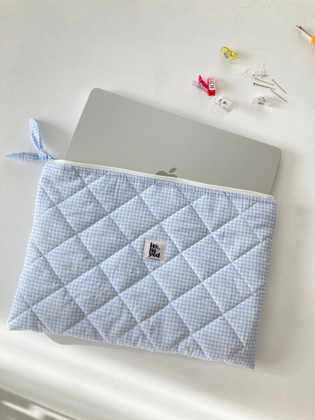 Laptoptasche, blau-weiß gesteppte Laptophülle für 13–14–15–16 Zoll
