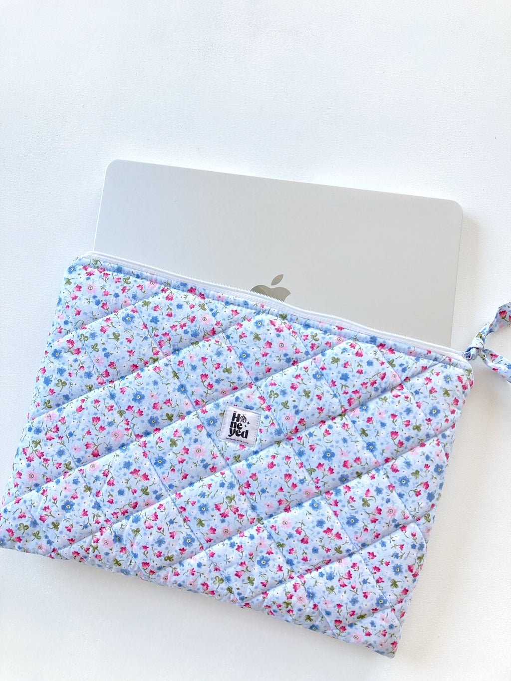 Puffy Laptop Sleeve in Blue, Floral MacBook Case 13–14-15-16 Inch