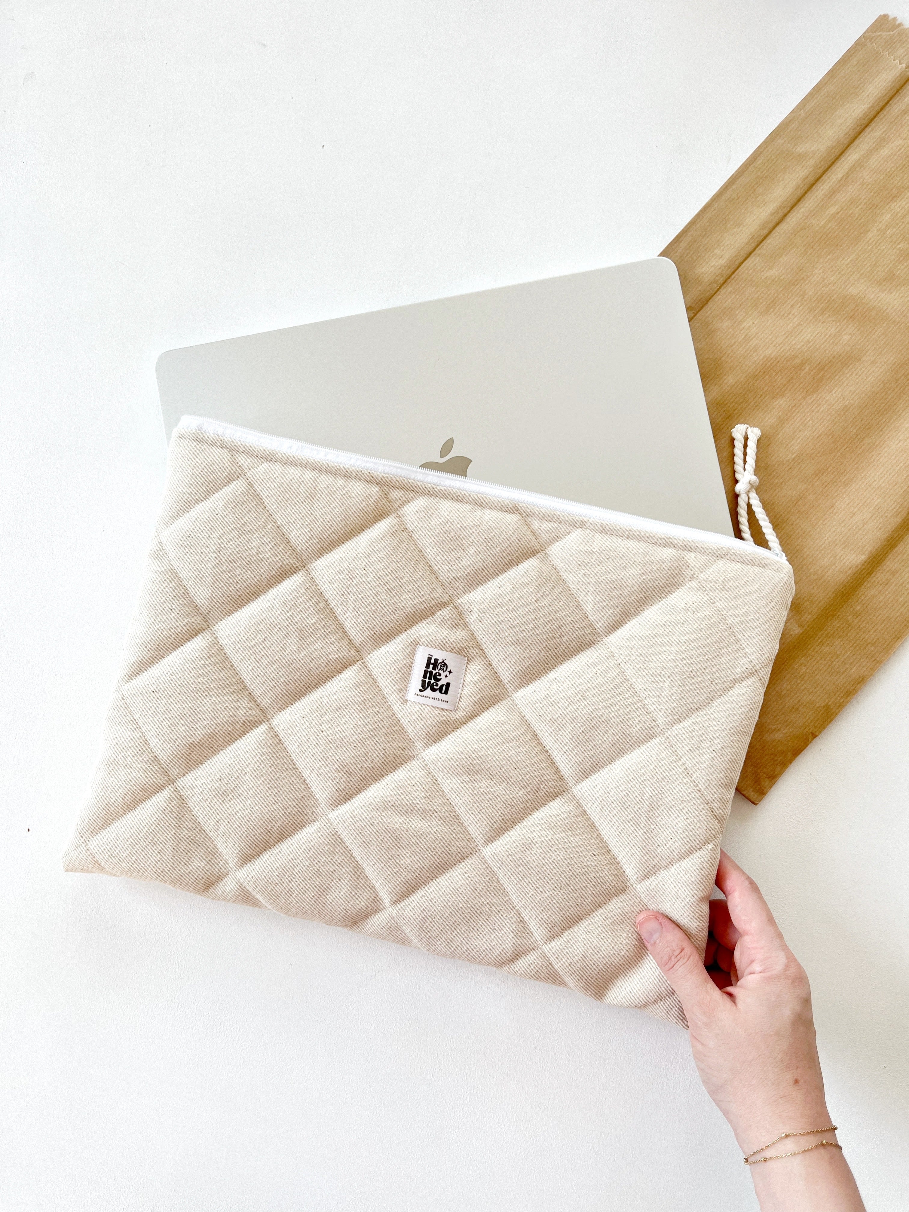 Beige Macbook Laptop Sleeve, Handmade Padded Laptop Case 13–14-15-16 Inch