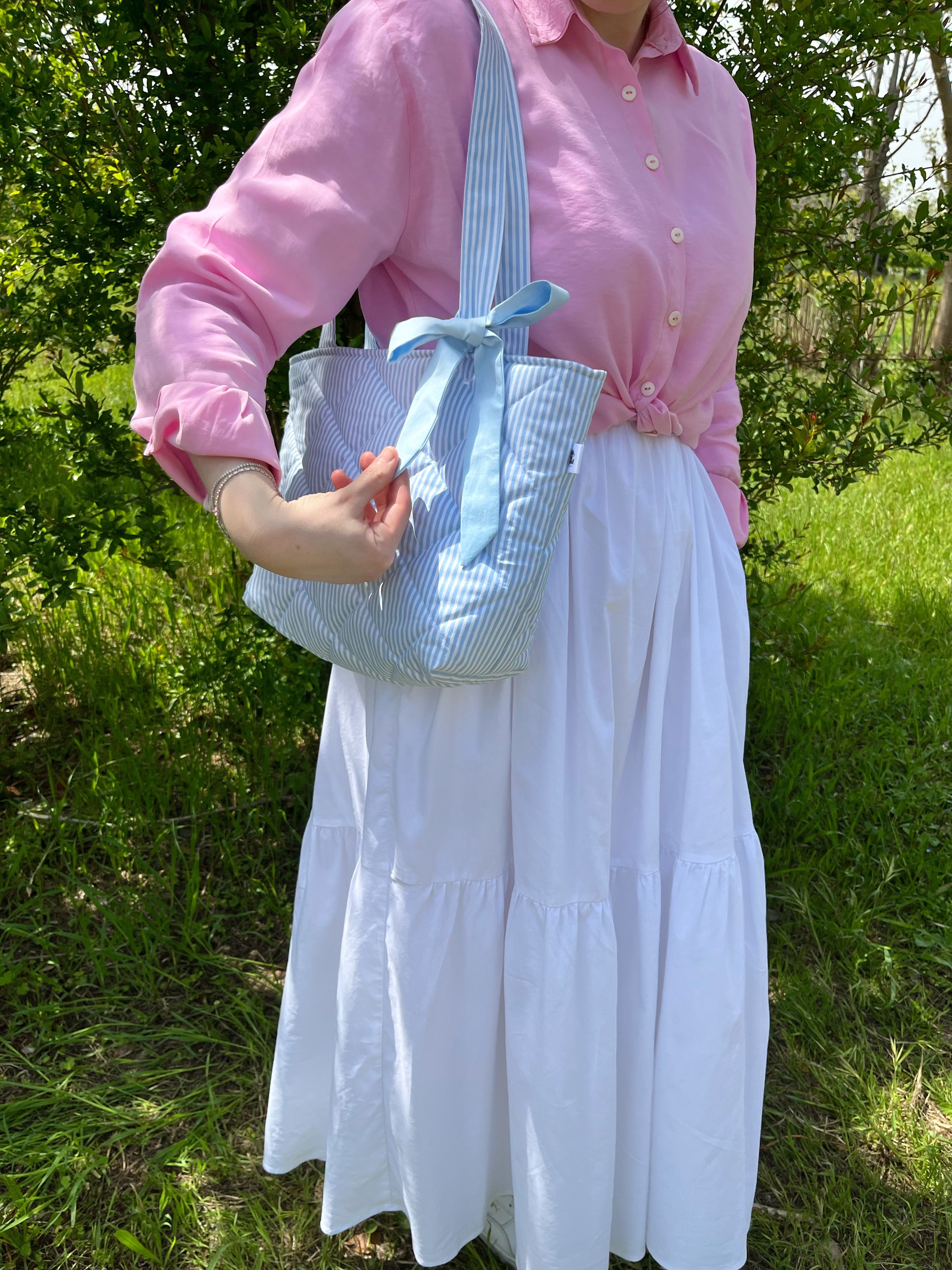 Quilted Ribbon Tote Bag Sewing Pattern, Video Tutorial, PDF Download Beginner Friendly