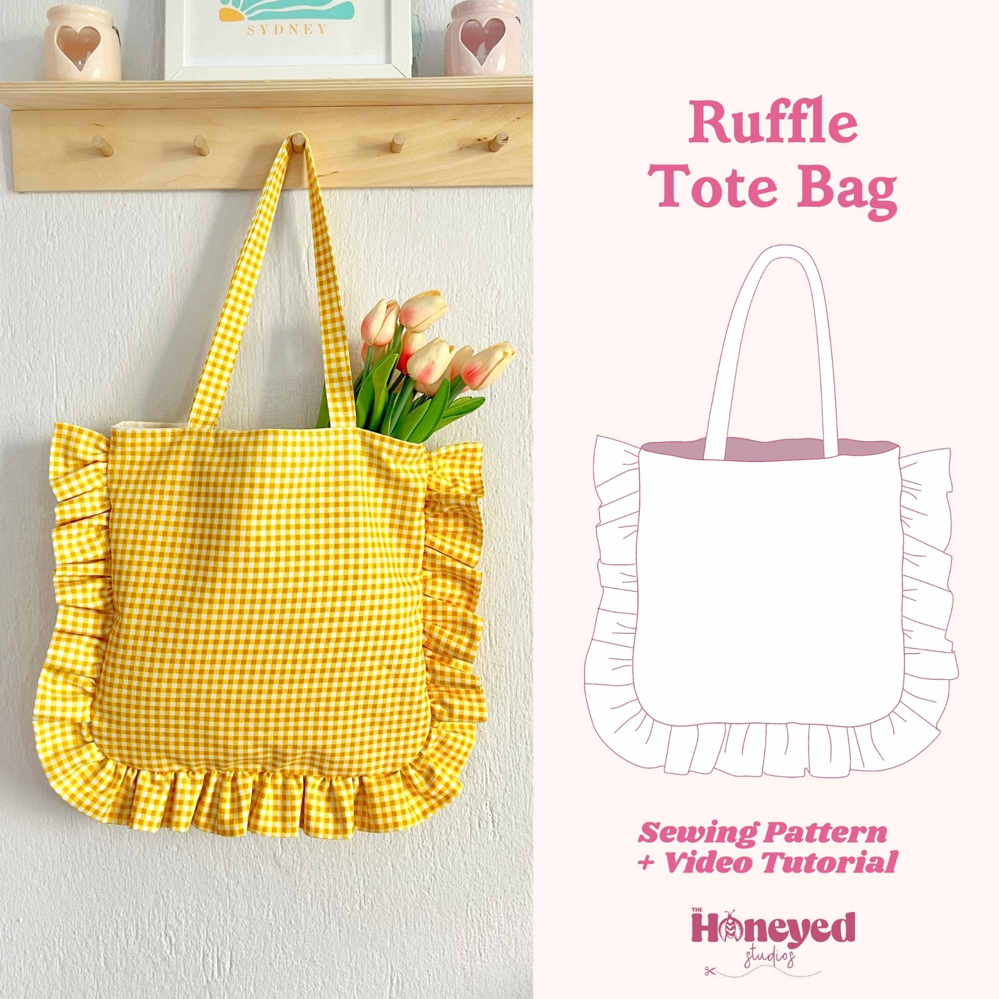 Ruffle Tote Bag Sewing Video Tutorial, Shoulder Bag PDF Pattern, Instant Download
