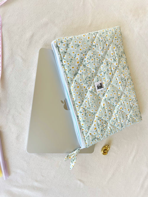 Gänseblümchen-Laptophülle, gesteppte Baumwoll-Blumen-Computerhülle, MacBook-Hülle für 13–14–15–16 Zoll