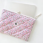 Pembe Çiçekli Laptop Kılıfı, Kapitone MacBook Kılıfı 13-14-15-16 inç