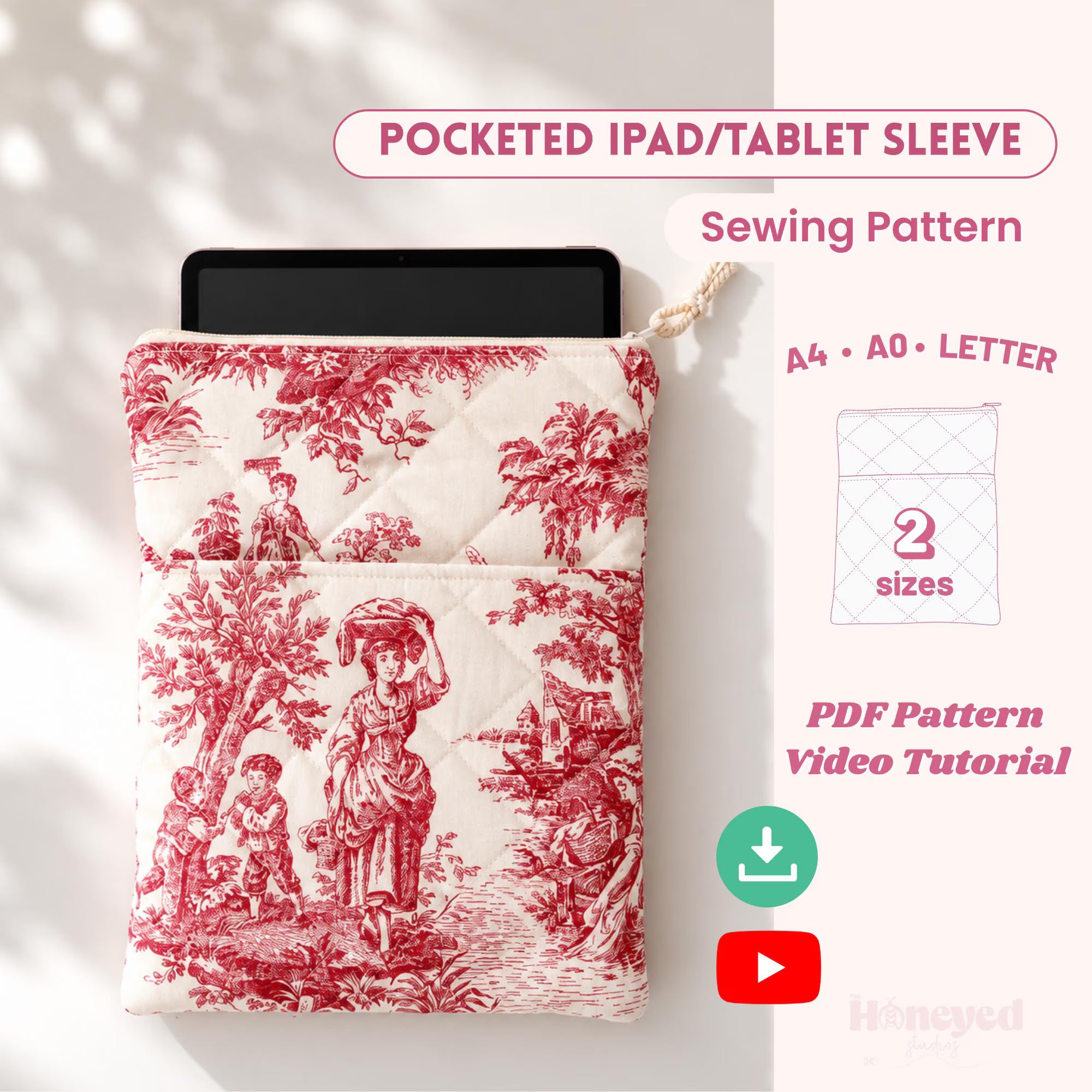 iPad/Tablet Sleeve Sewing Pattern With Pocket, Beginner Friendly Sewing Pattern with Video Tutorial, iPad Case