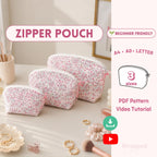 Zipper Pouch Sewing Pattern, Makeup Bag Pattern, Video Tutorial, Beginner Friendly Sewing Pattern, 3 sizes pattern