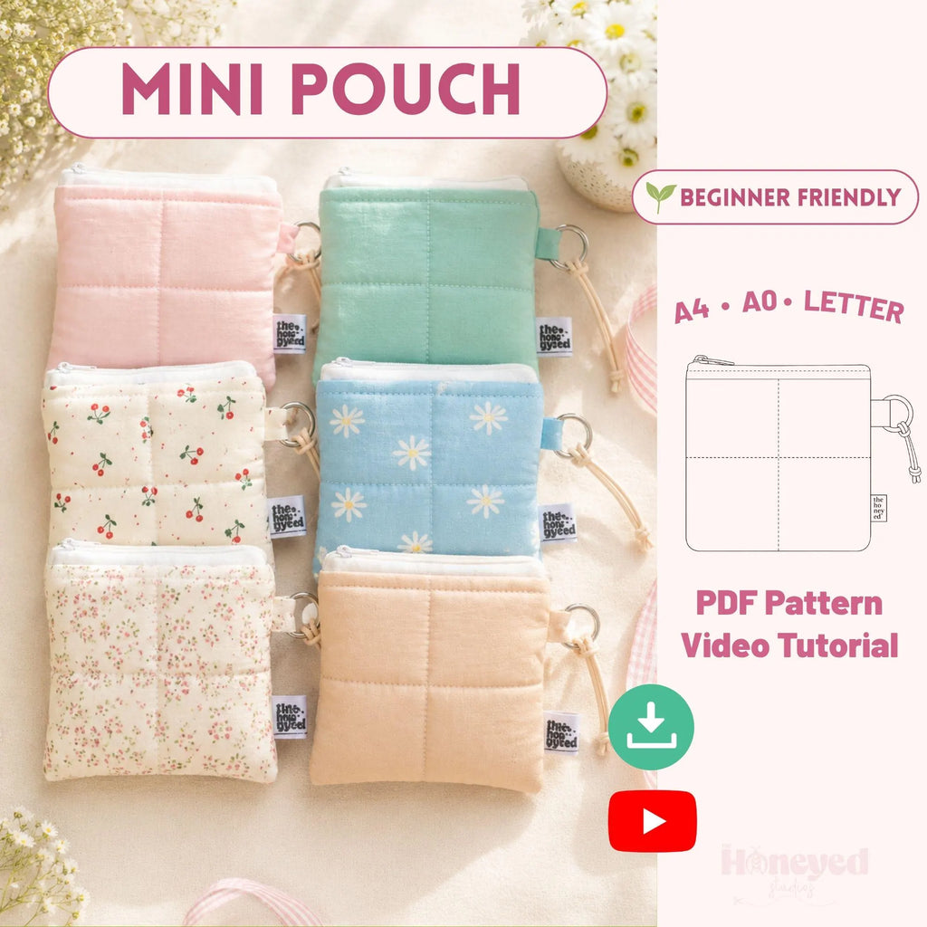 Keychain Wallet Pattern,  Coin Purse Sewing Pattern,  Easy Sewing Pattern (PDF Pattern), Video Tutorial