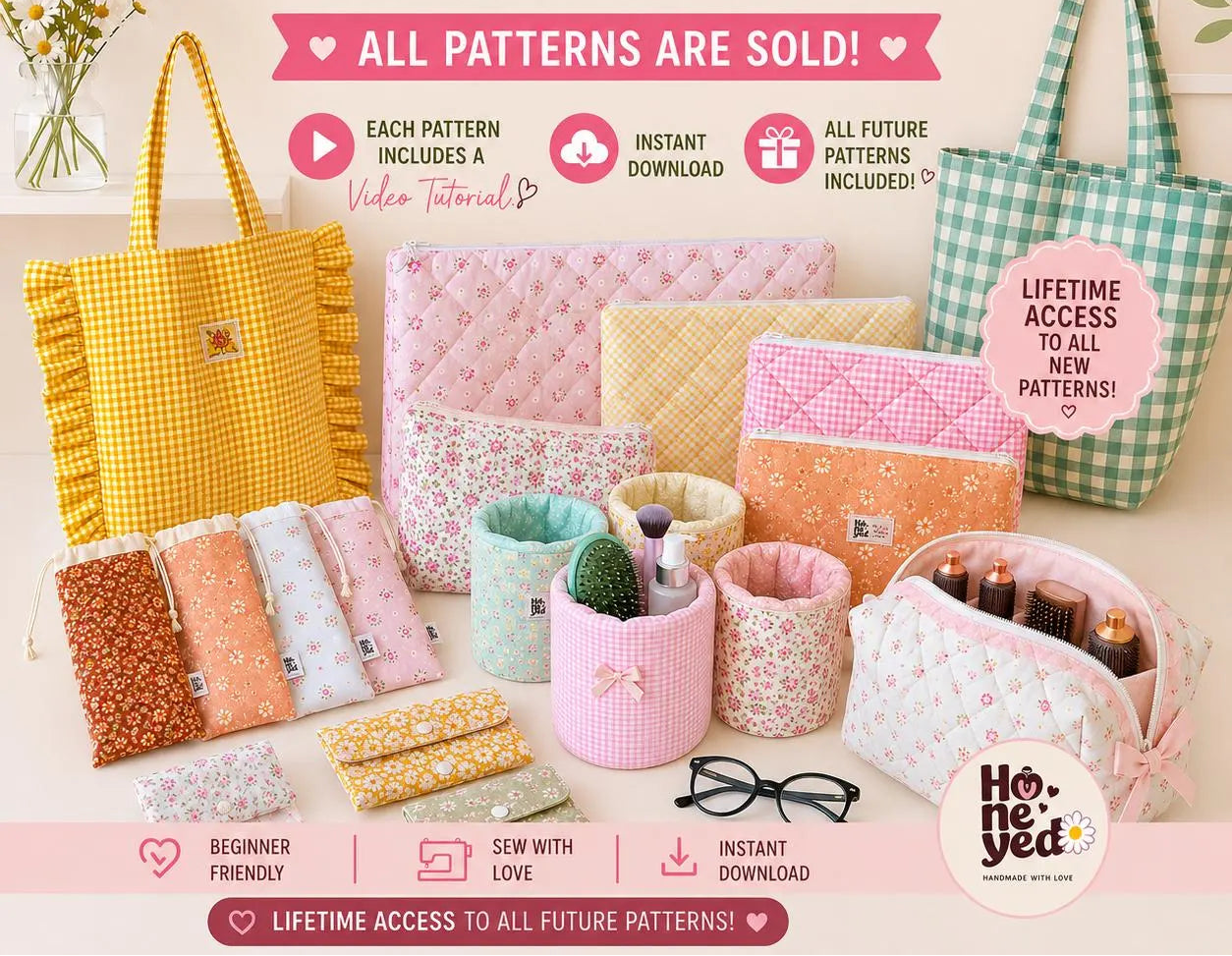 34+ Sewing Pattern Bundle PDF, Tote Bag Wallet Pouch Patterns, Free Lifetime Updates, Sewing Guides With Video Tutorials, Instant Download