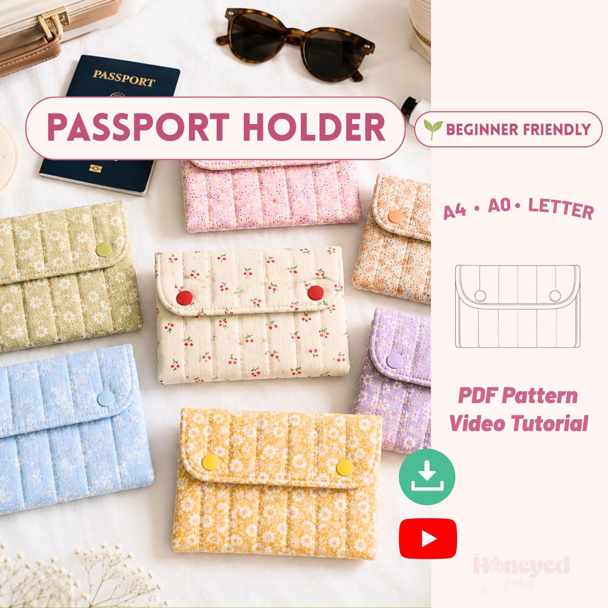 Passport Holder Sewing Pattern PDF, Quilted Travel Wallet, Card Holder, Beginner Friendly, Full Video Tutorial