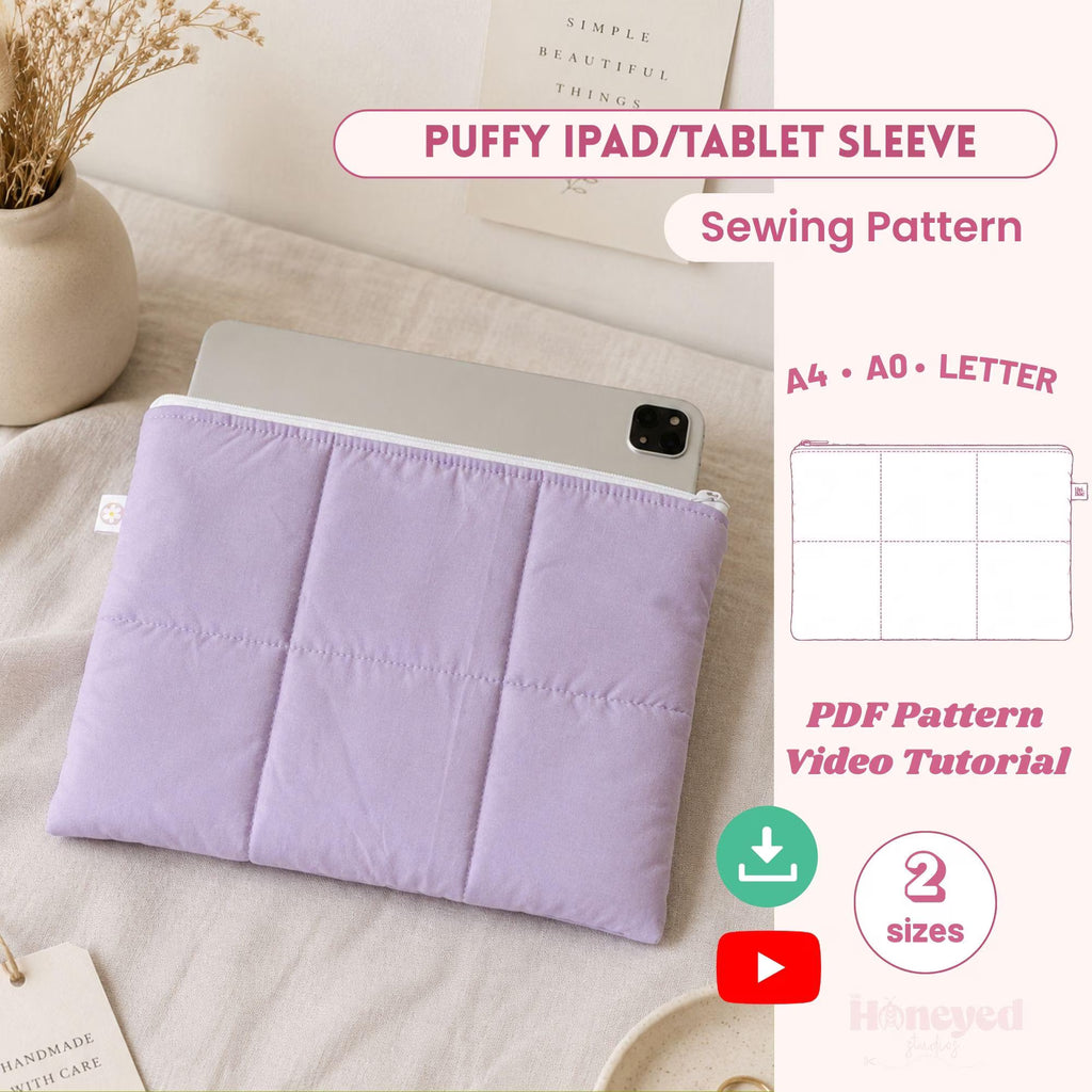 iPad Sleeve Sewing Pattern, Beginner Friendly Sewing Pattern with Video Tutorial, iPad Cover