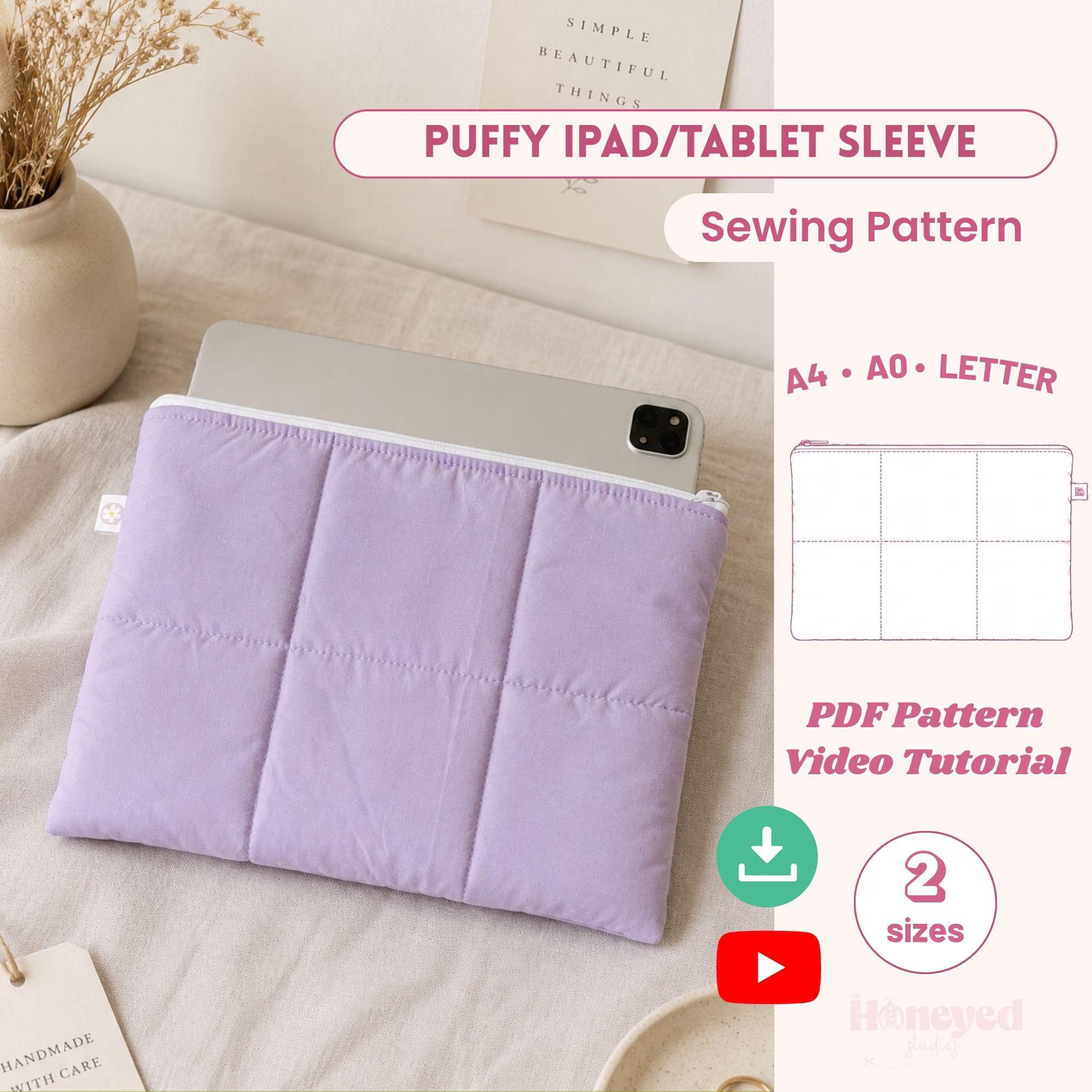 iPad Sleeve Sewing Pattern, Beginner Friendly Sewing Pattern with Video Tutorial, iPad Cover