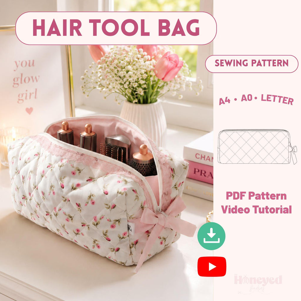 Hair Tool Bag PDF Sewing Pattern with Full Video Tutorial, Dyson Airwrap Travel Case, Easy Sewing Pattern (PDF Pattern)